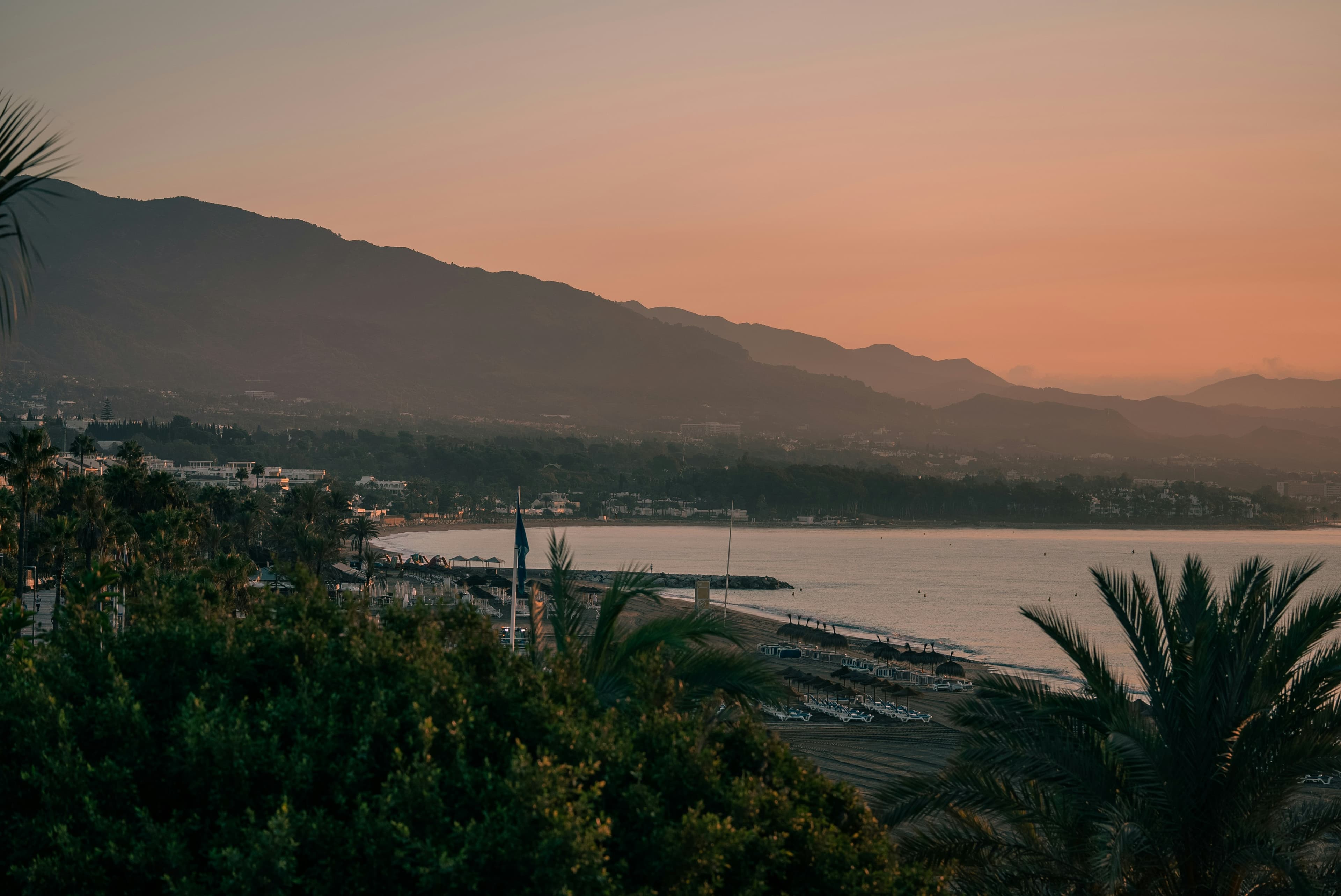 The beach at Marbella at sunset.