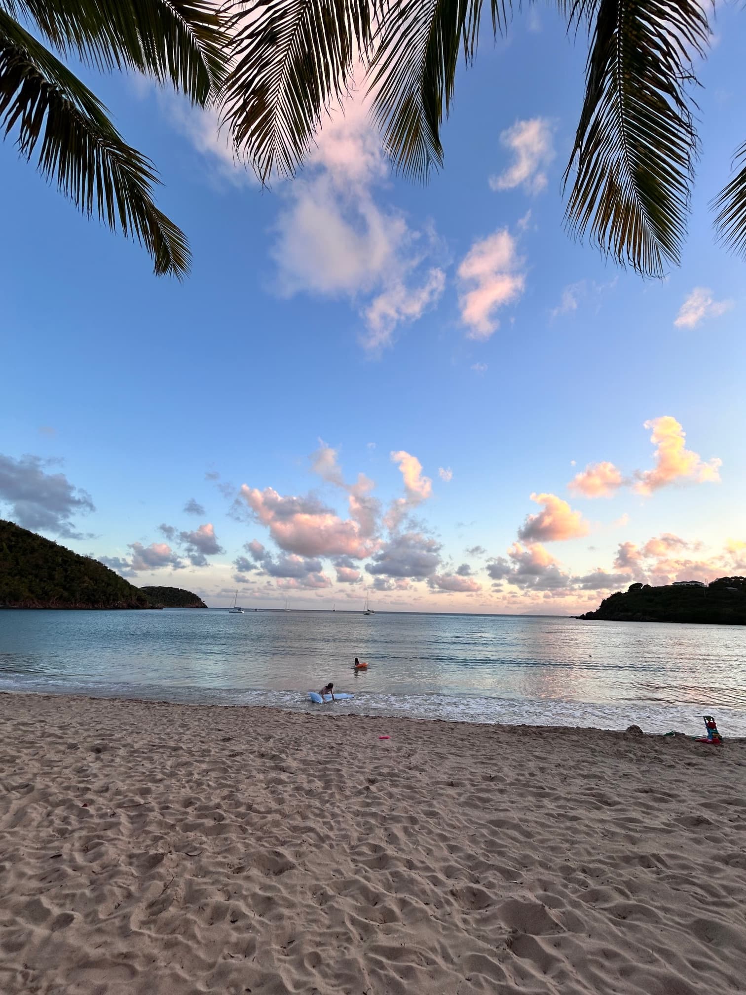 A beach view at sunset