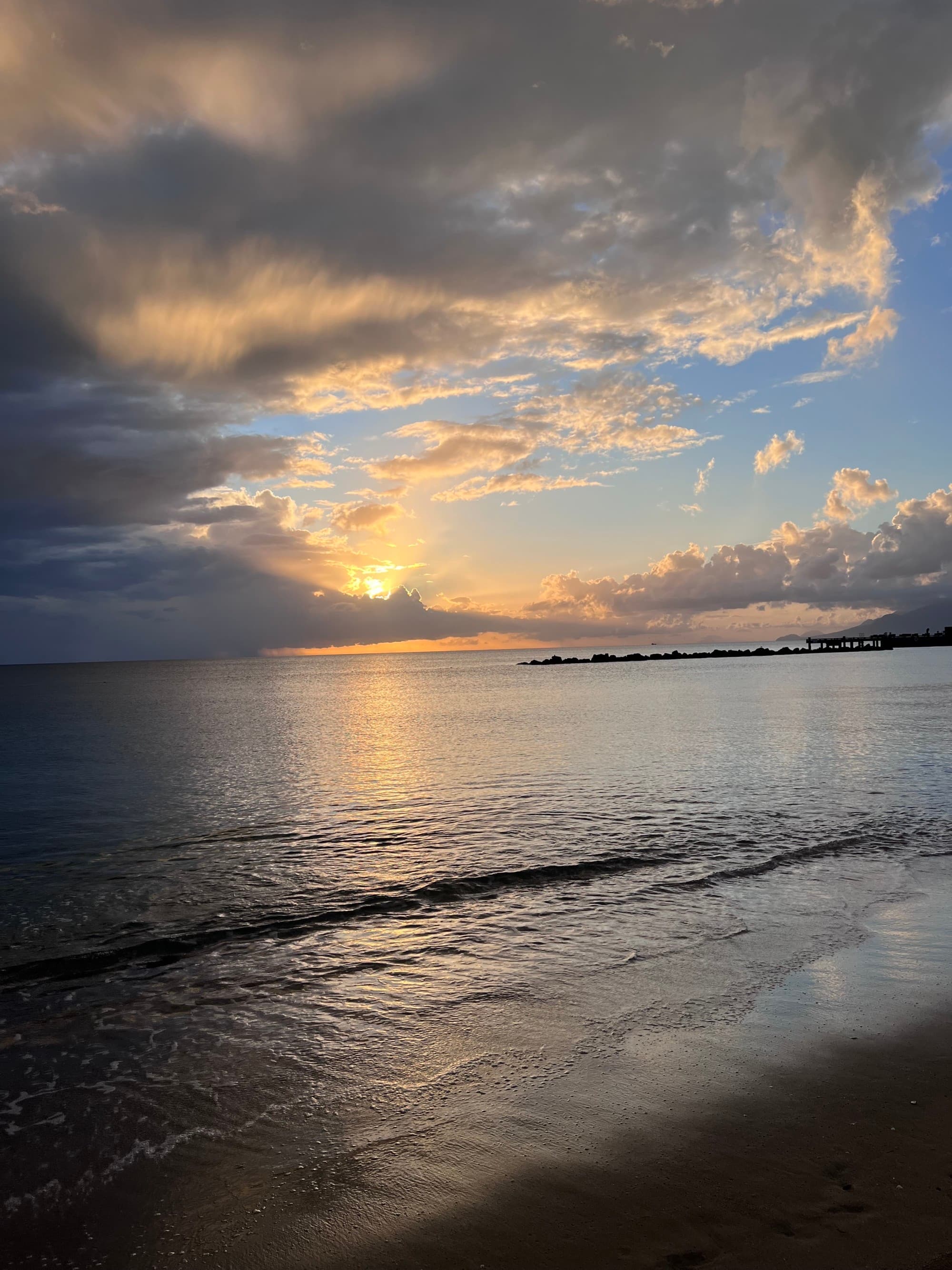 an island beach at sunset