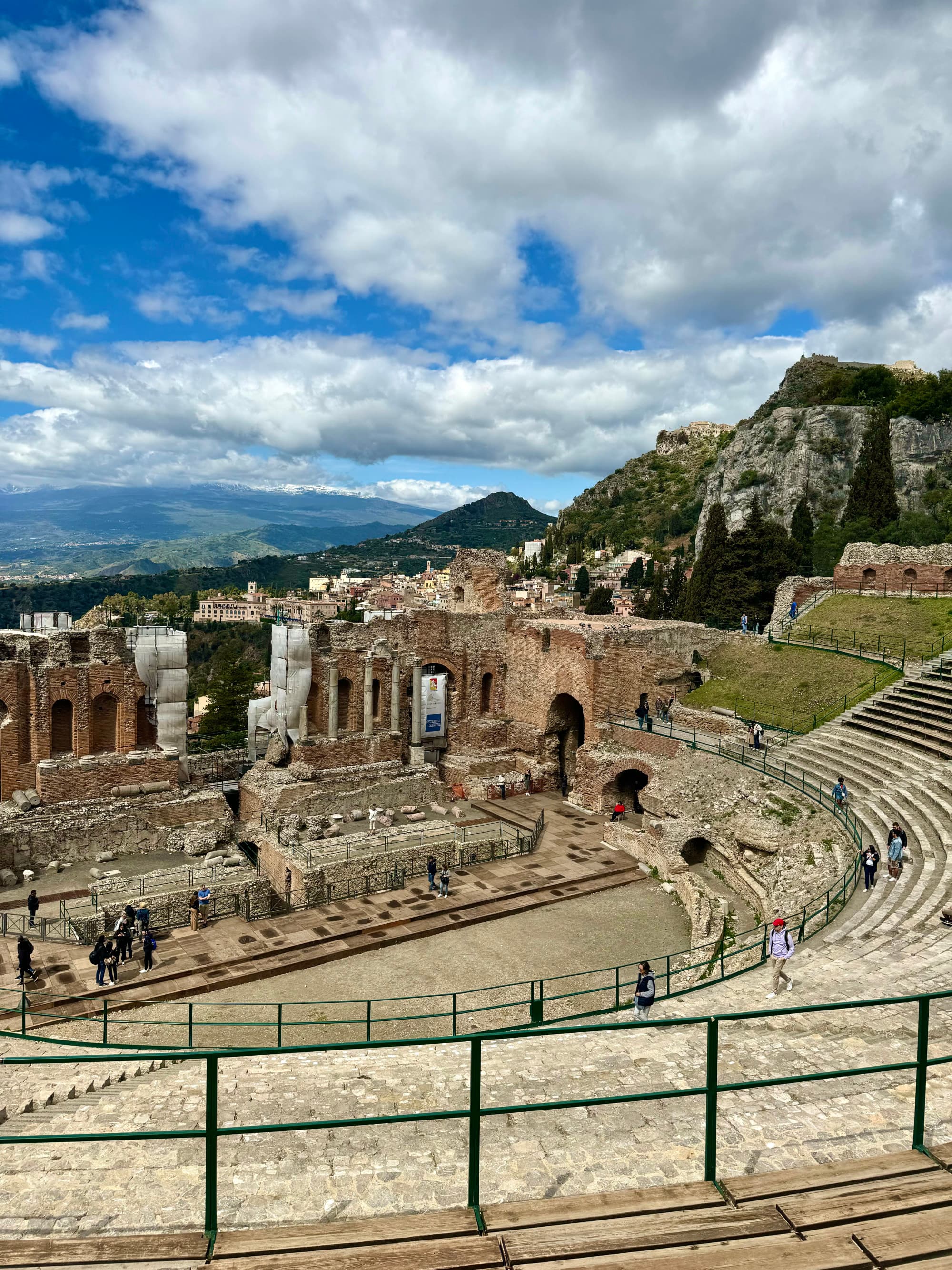 Ancient Teatro Antico di Taormina in an amphitheater layout