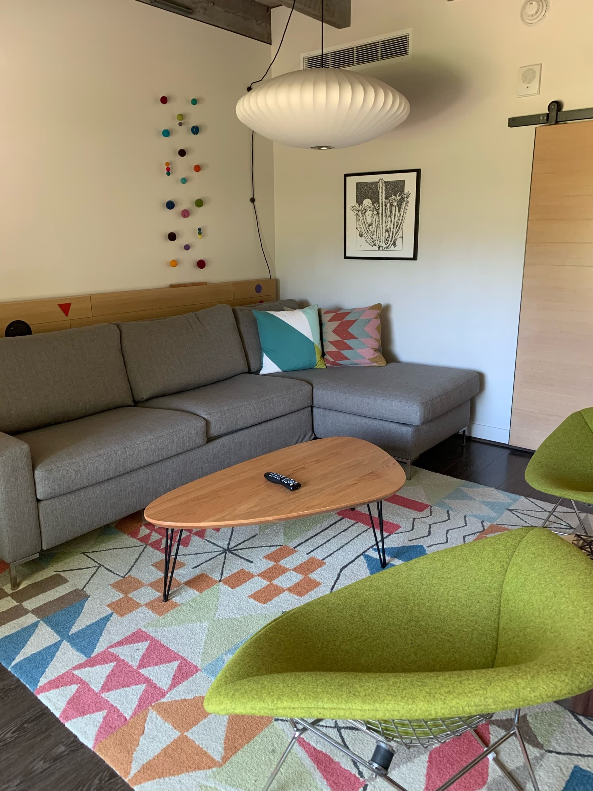 A seating area inside a hotel room