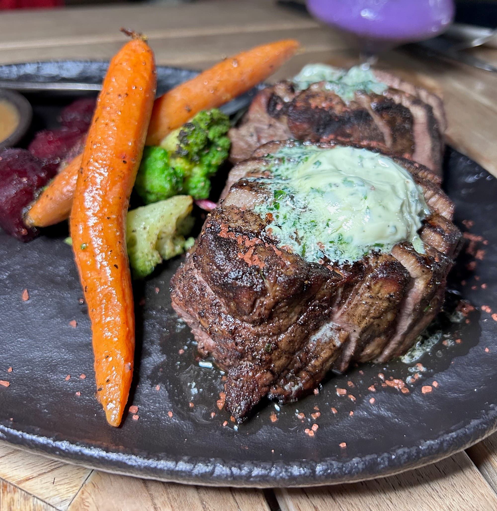 Food on a black plate