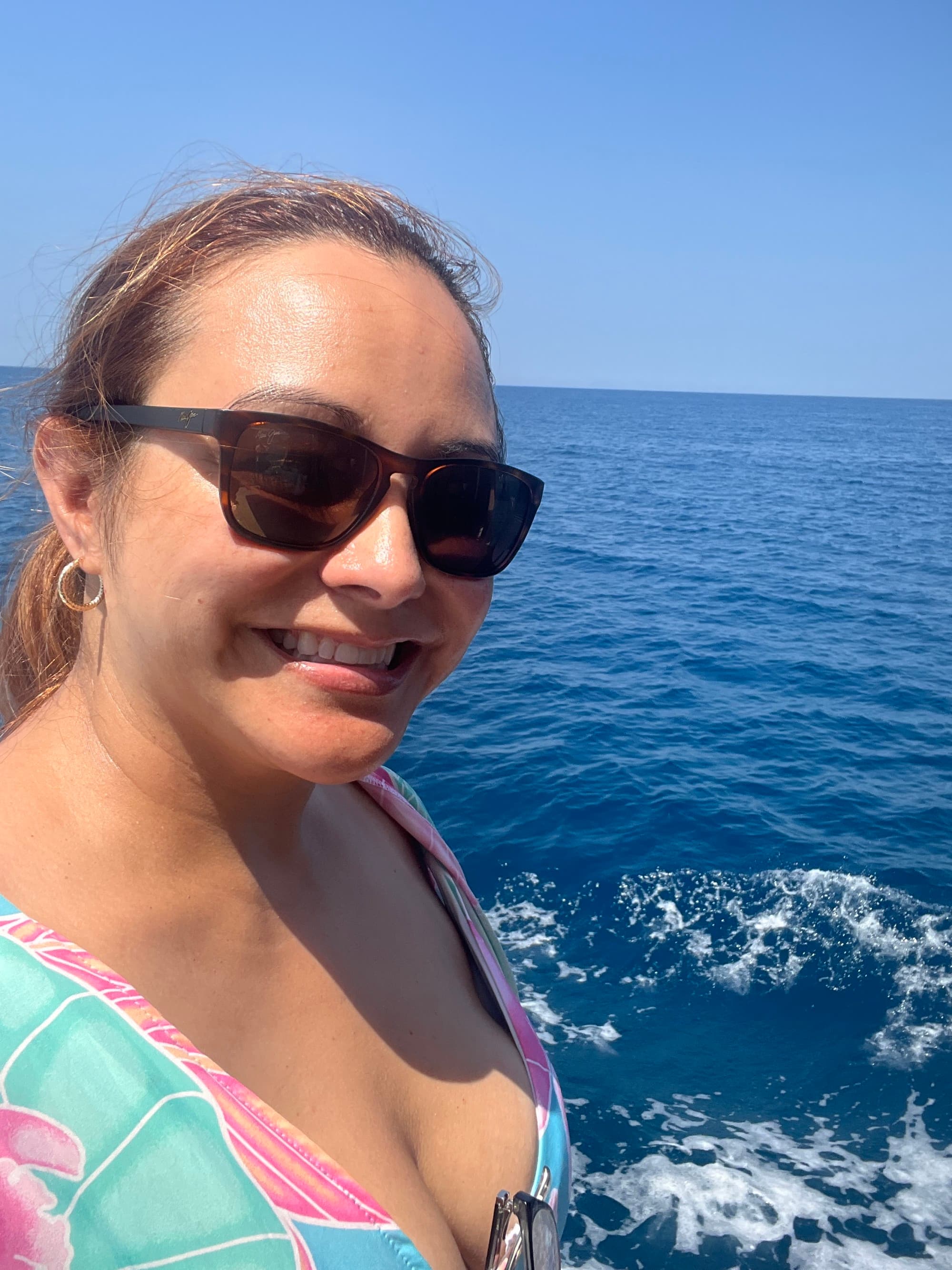 April Bueno yachting off the coast of Cefalu