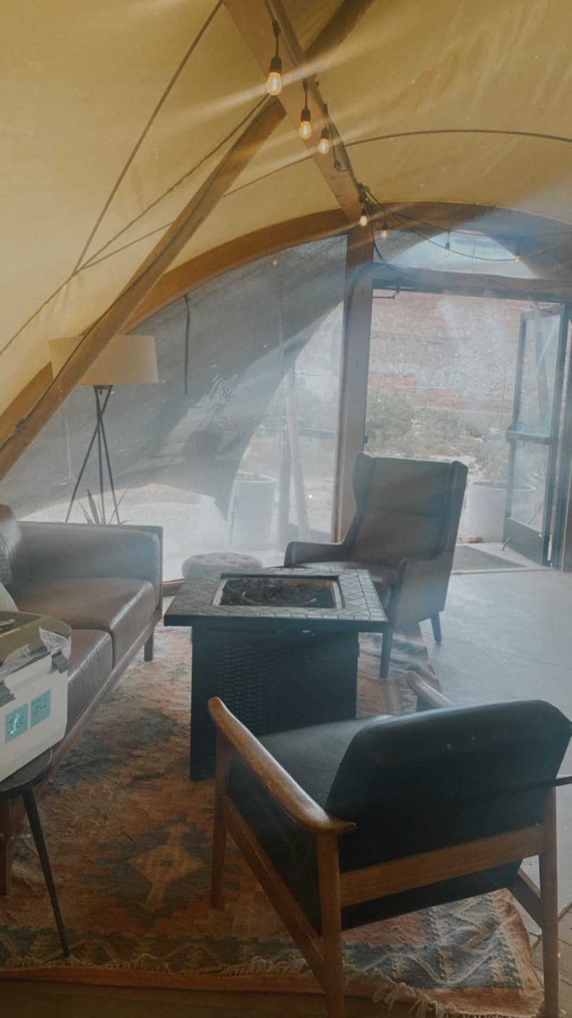 Seating area in a tent