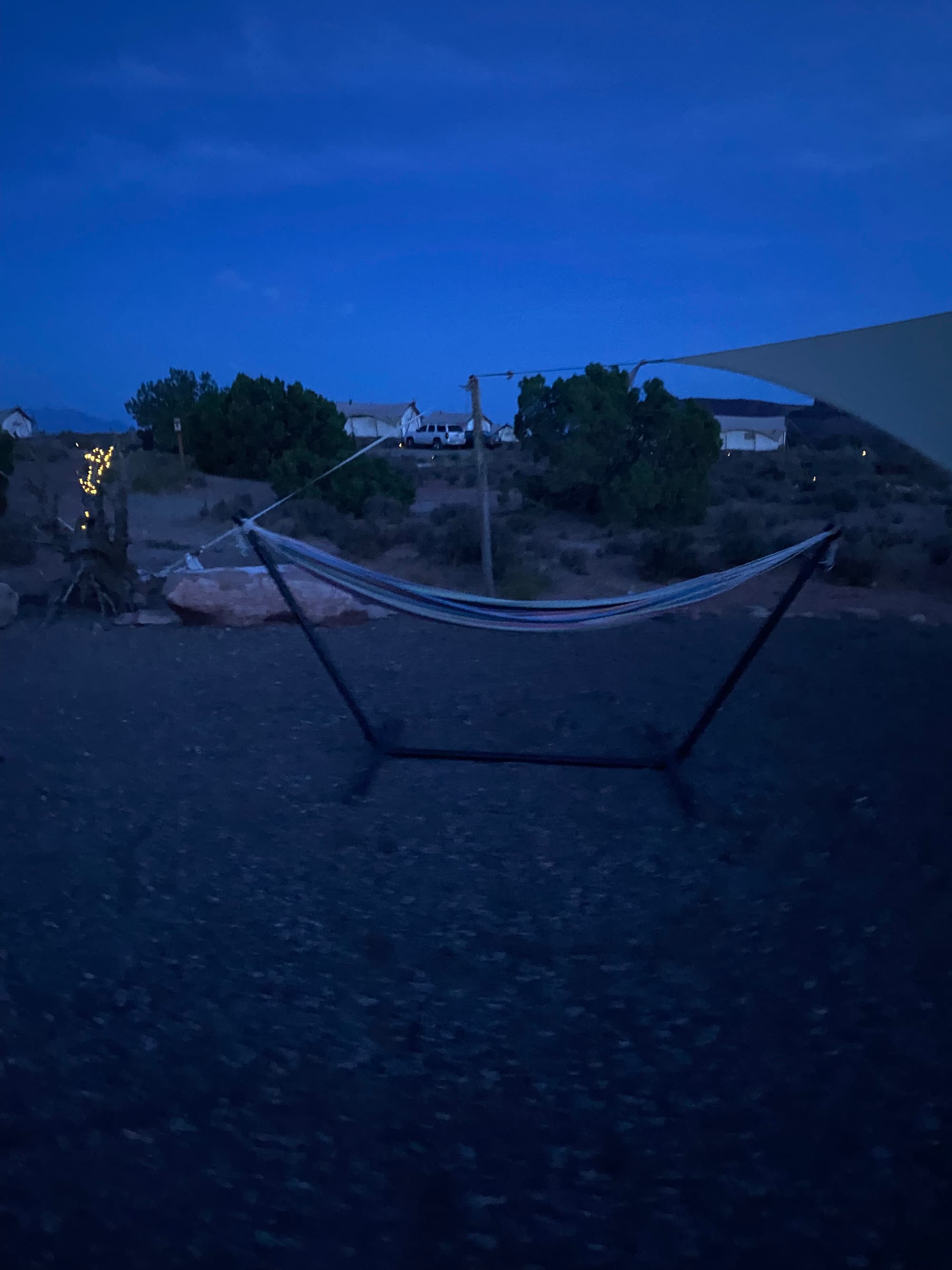 A hammock at nighttime