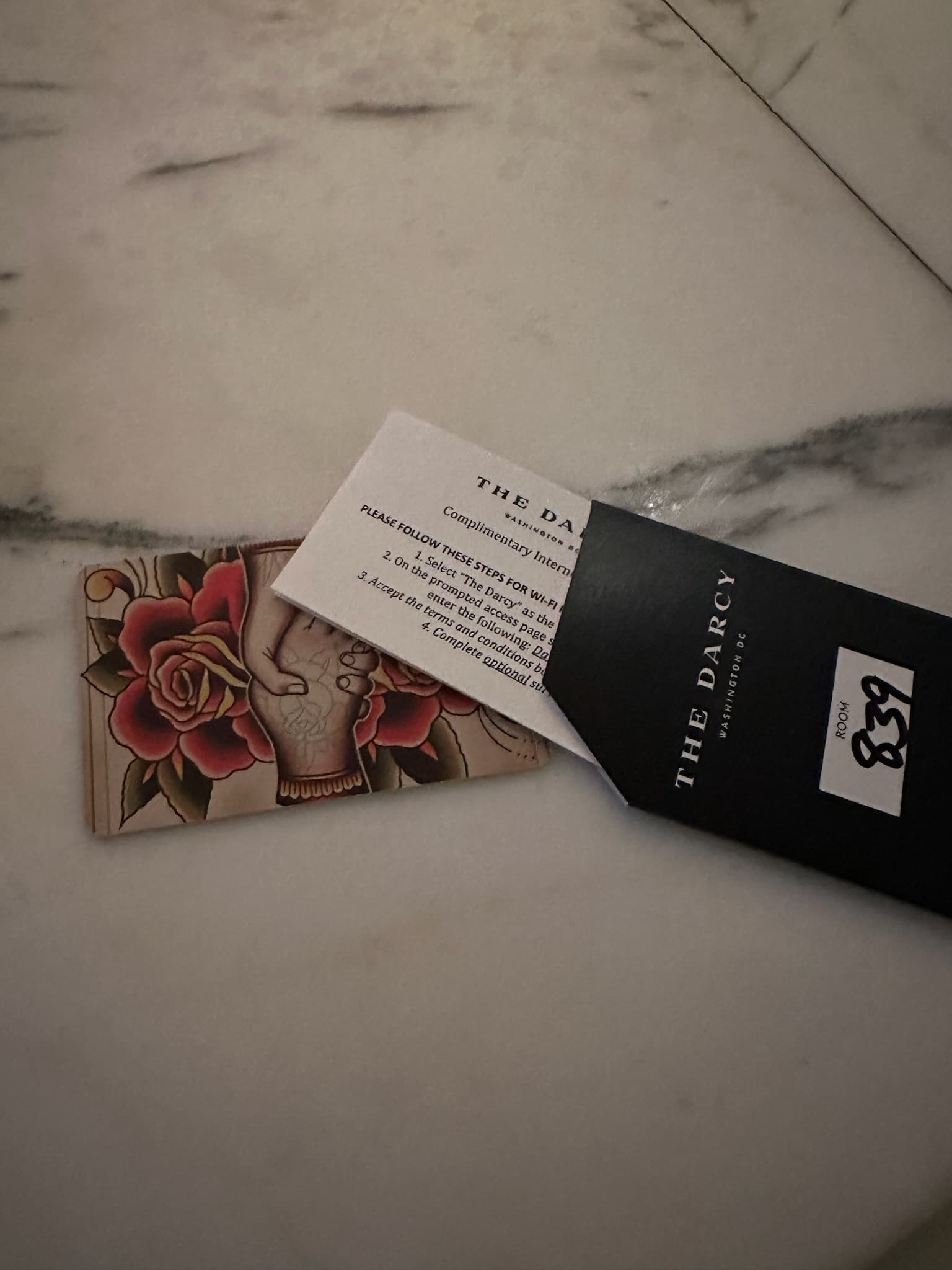 A photo of a hotel room key card
