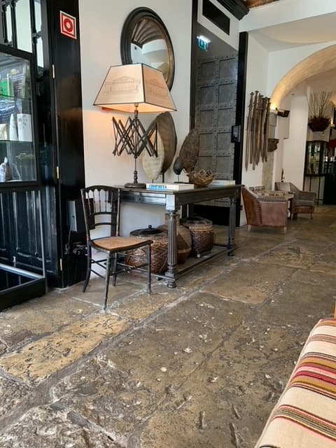 lobby area with brown furniture