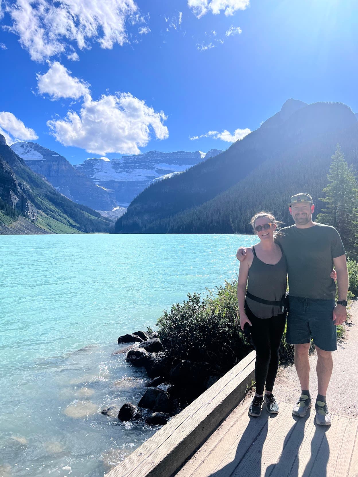 Couple posing on lake side