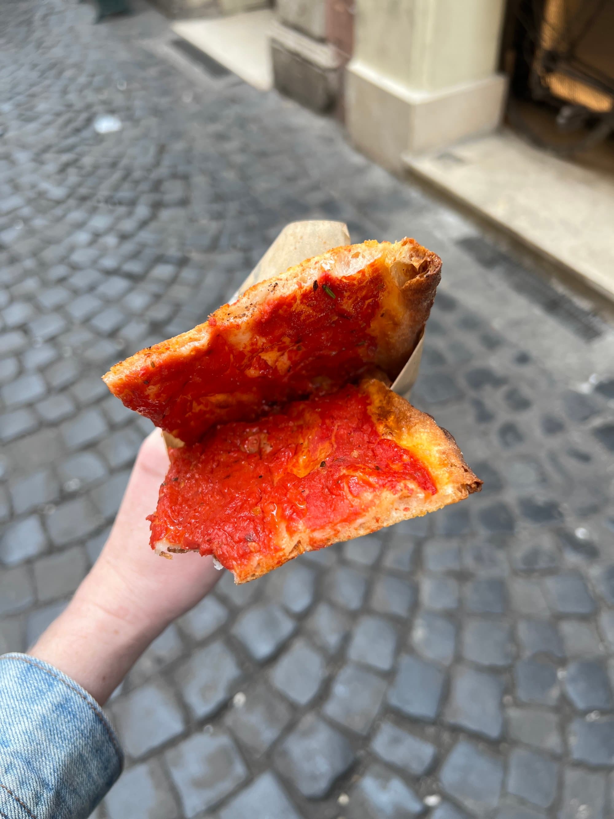 Red pizza at Antico Forno Roscioli