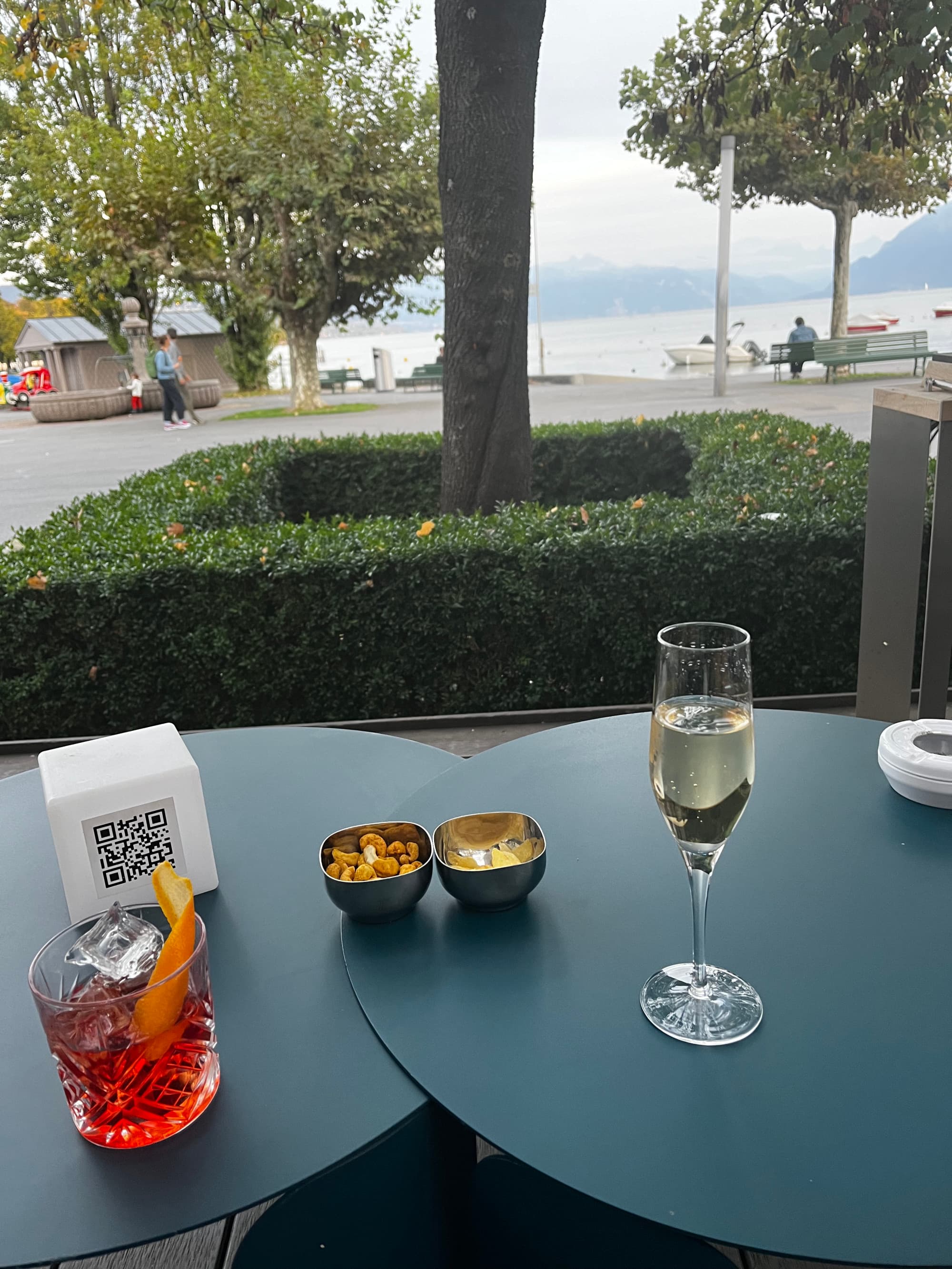 Chateau D'Ouchy cocktails on the terrace - Katherine Hanna