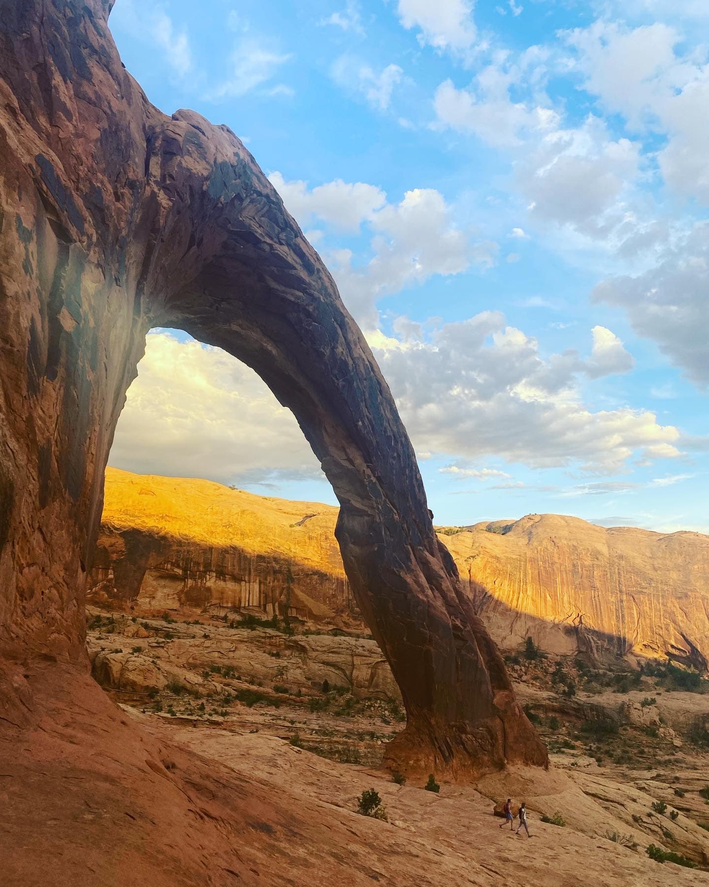 An arched rock formation in a desert during daytime