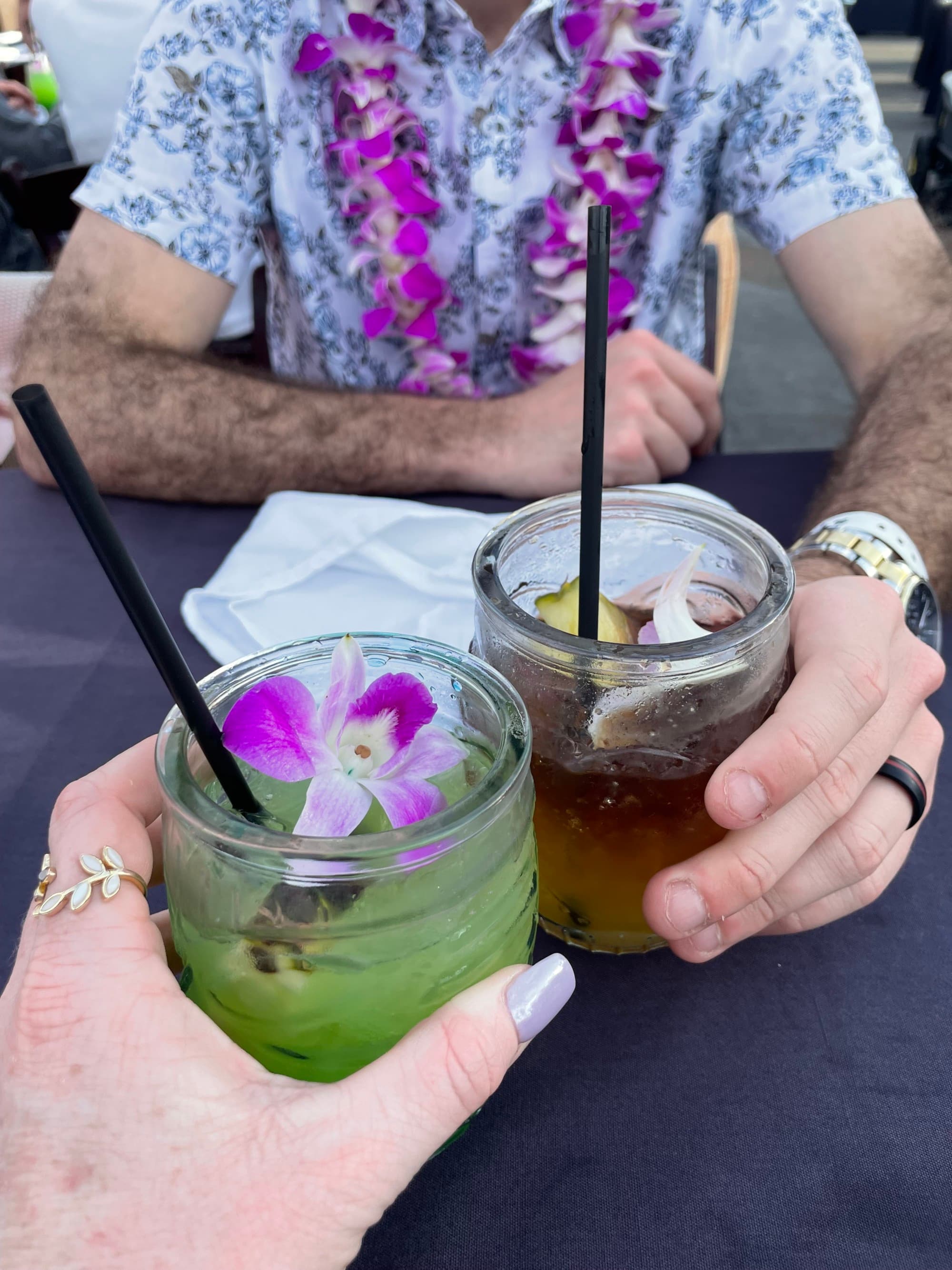 Two drinks in glasses