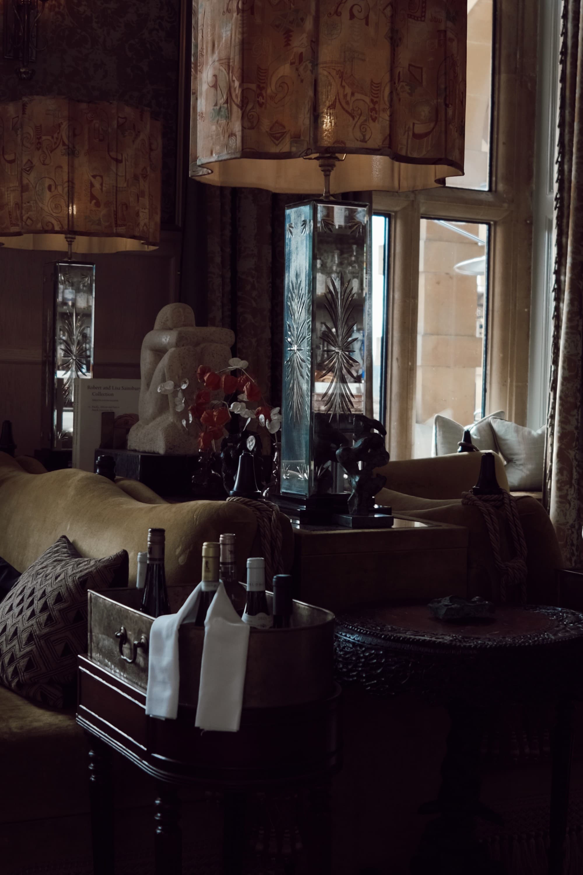 A dimly-lit living room of the hotel