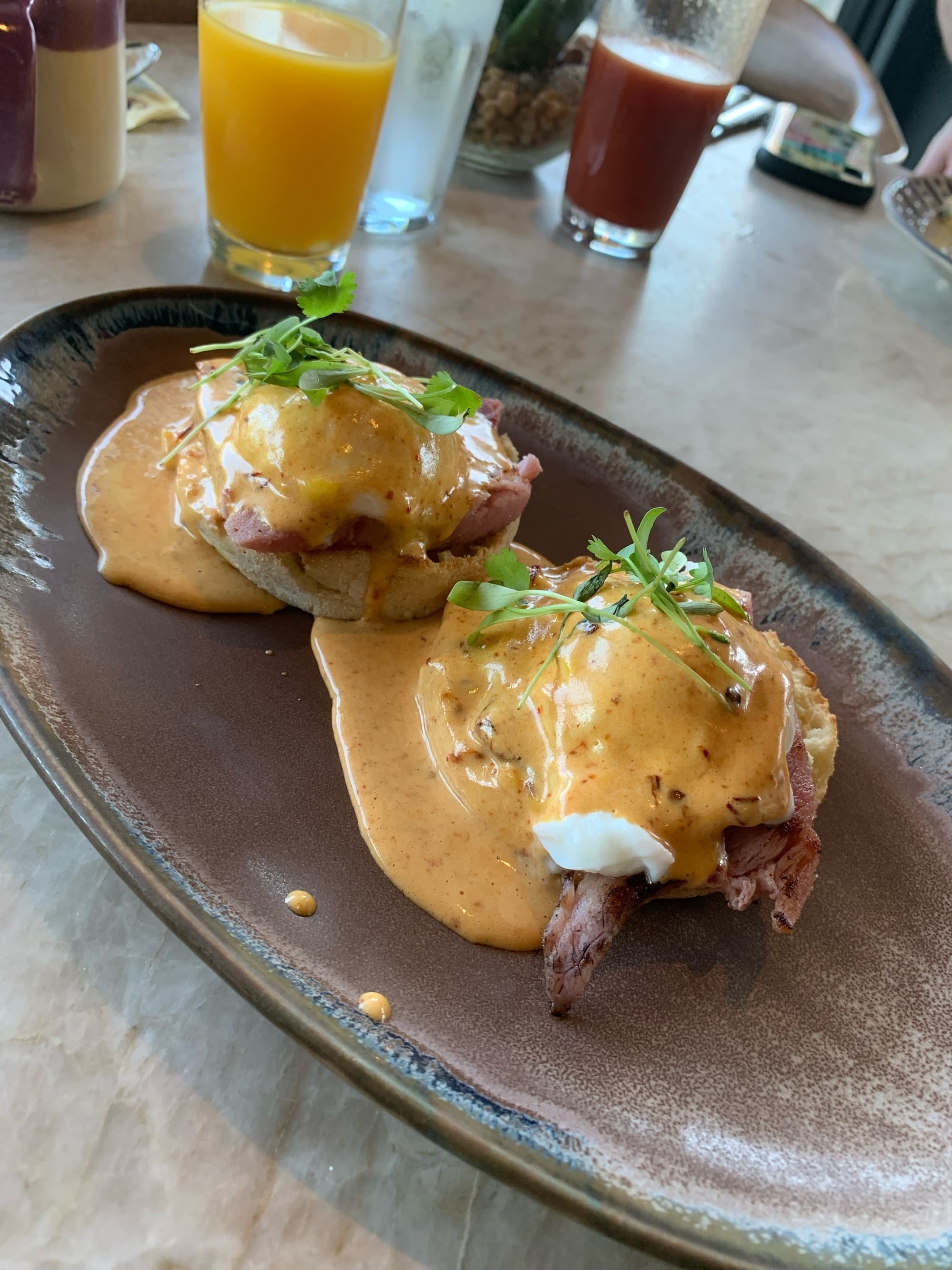Food on a brown plate