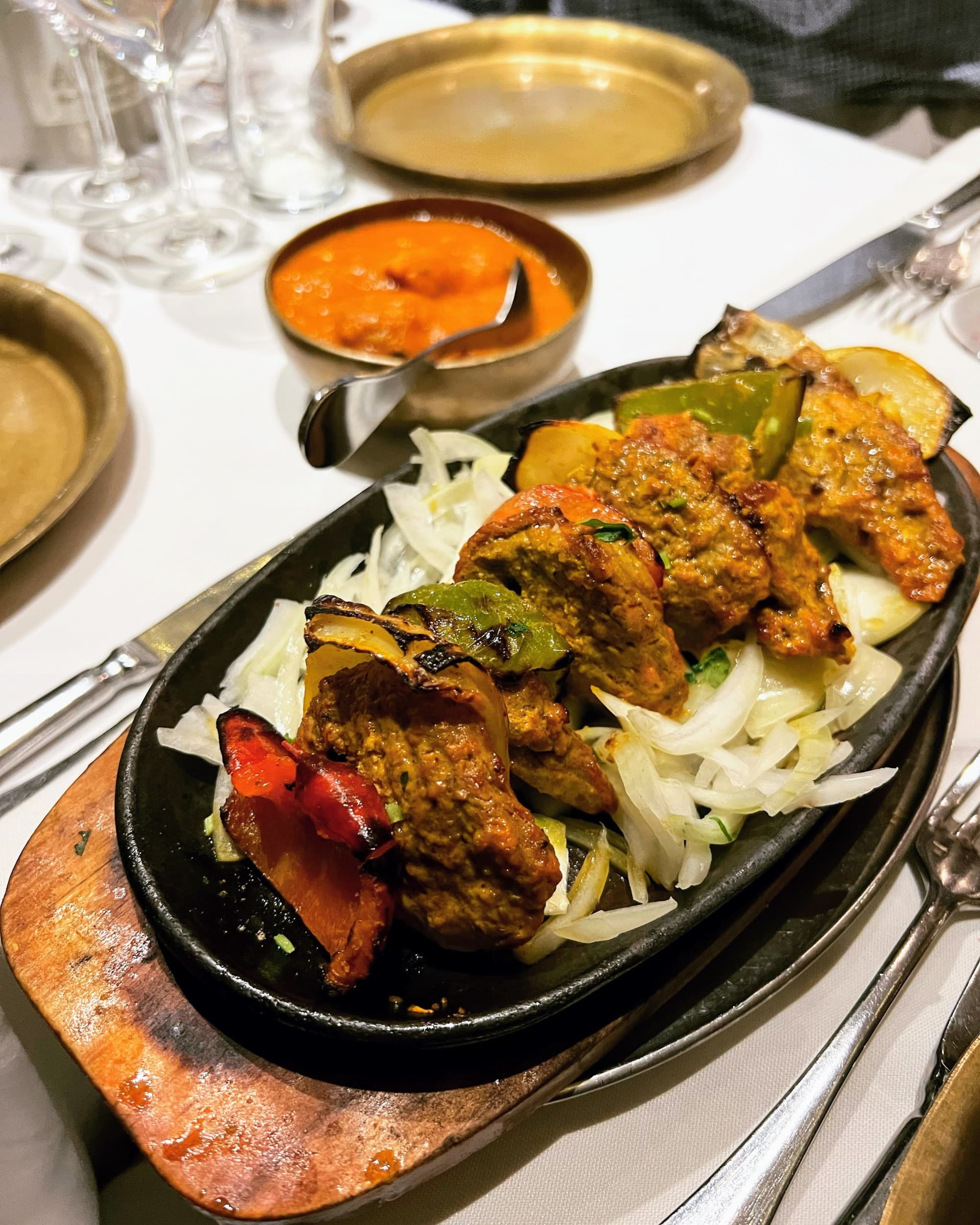Sizzling lamb kebab and chicken curry at Monty's of Kathmandu.