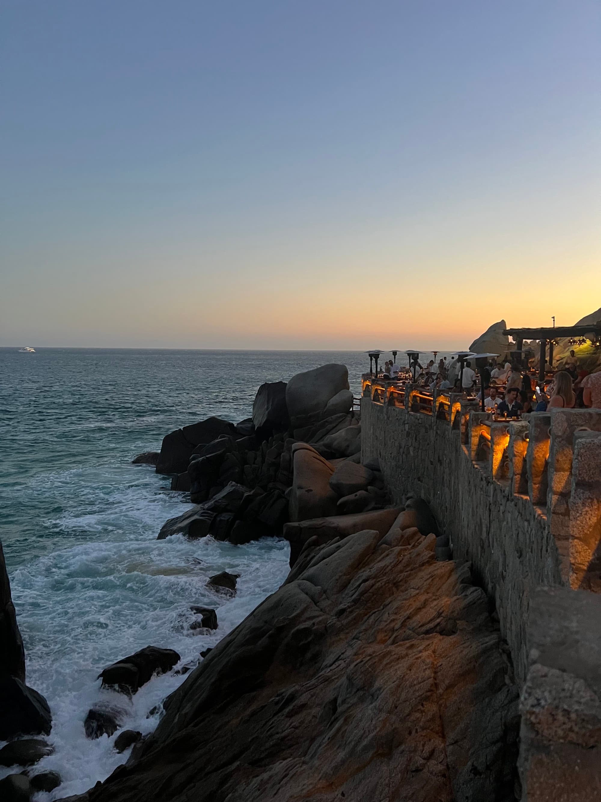 A view of the ocean from a rocky seaside