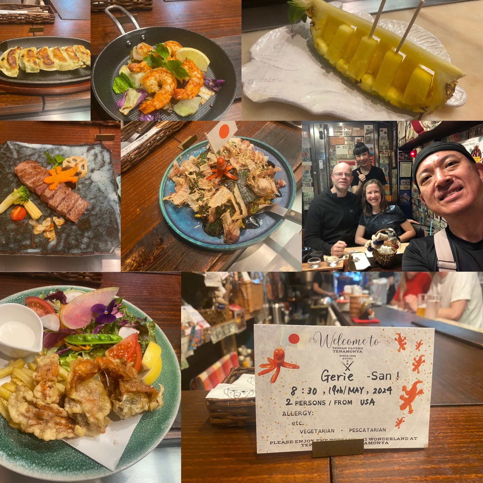 A food view with many plates of traditional Japanese dishes. Highlights from dinner at Teppan Tavern Tenaymoya