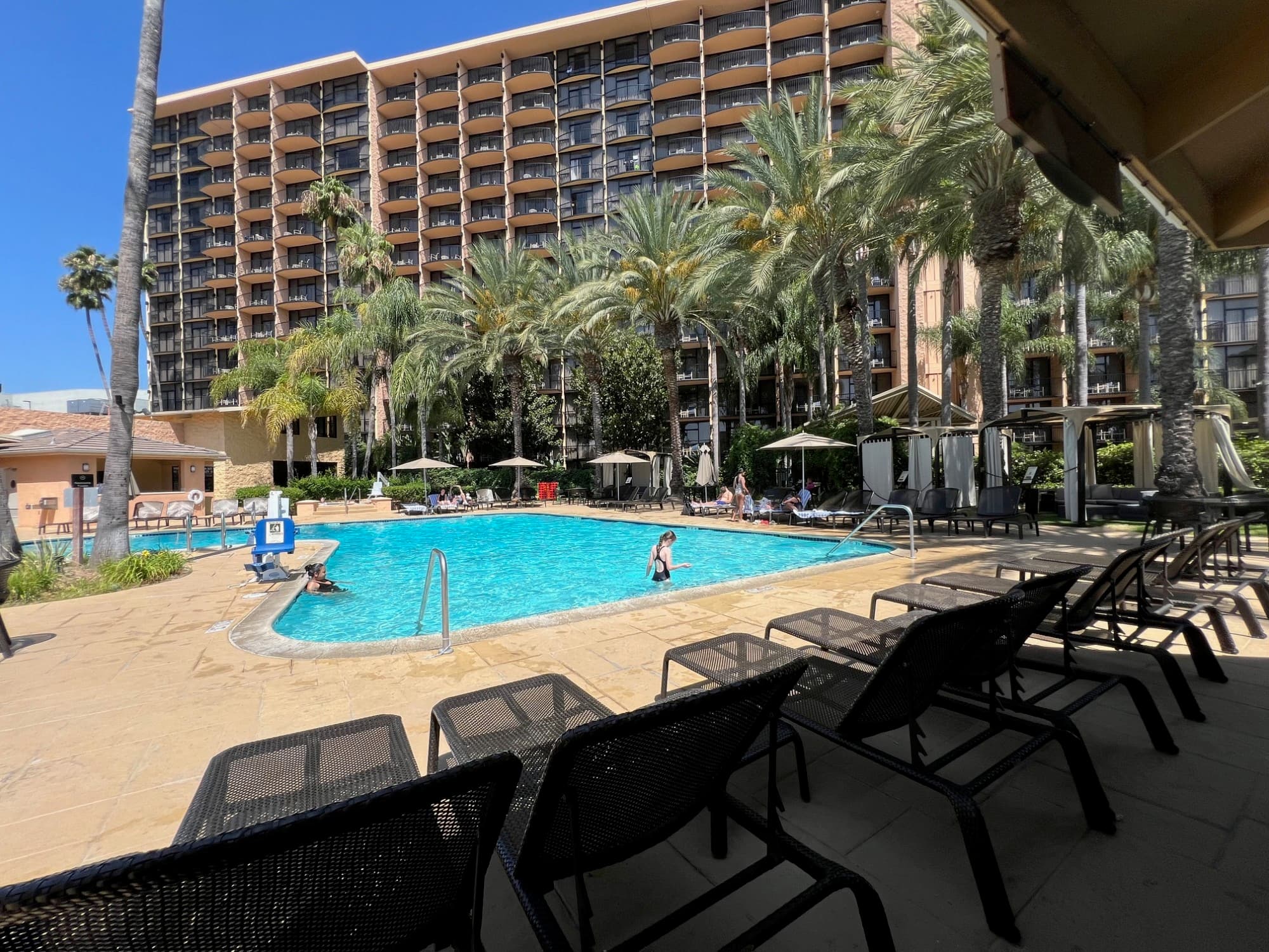 Outside view of a hotel pool area