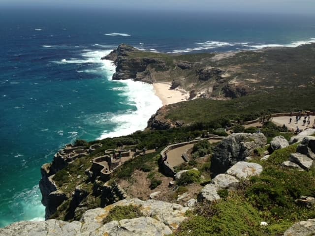 Aerial view of a hilly coastline