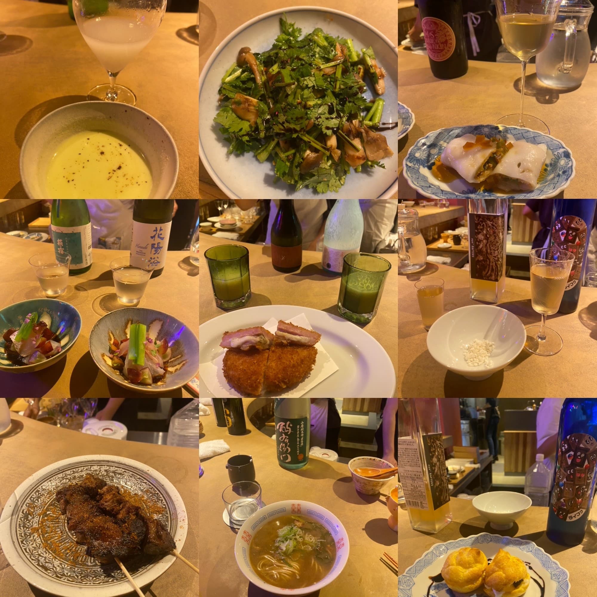 A food view of multiple traditional japanese dishes from dinner at Eureka