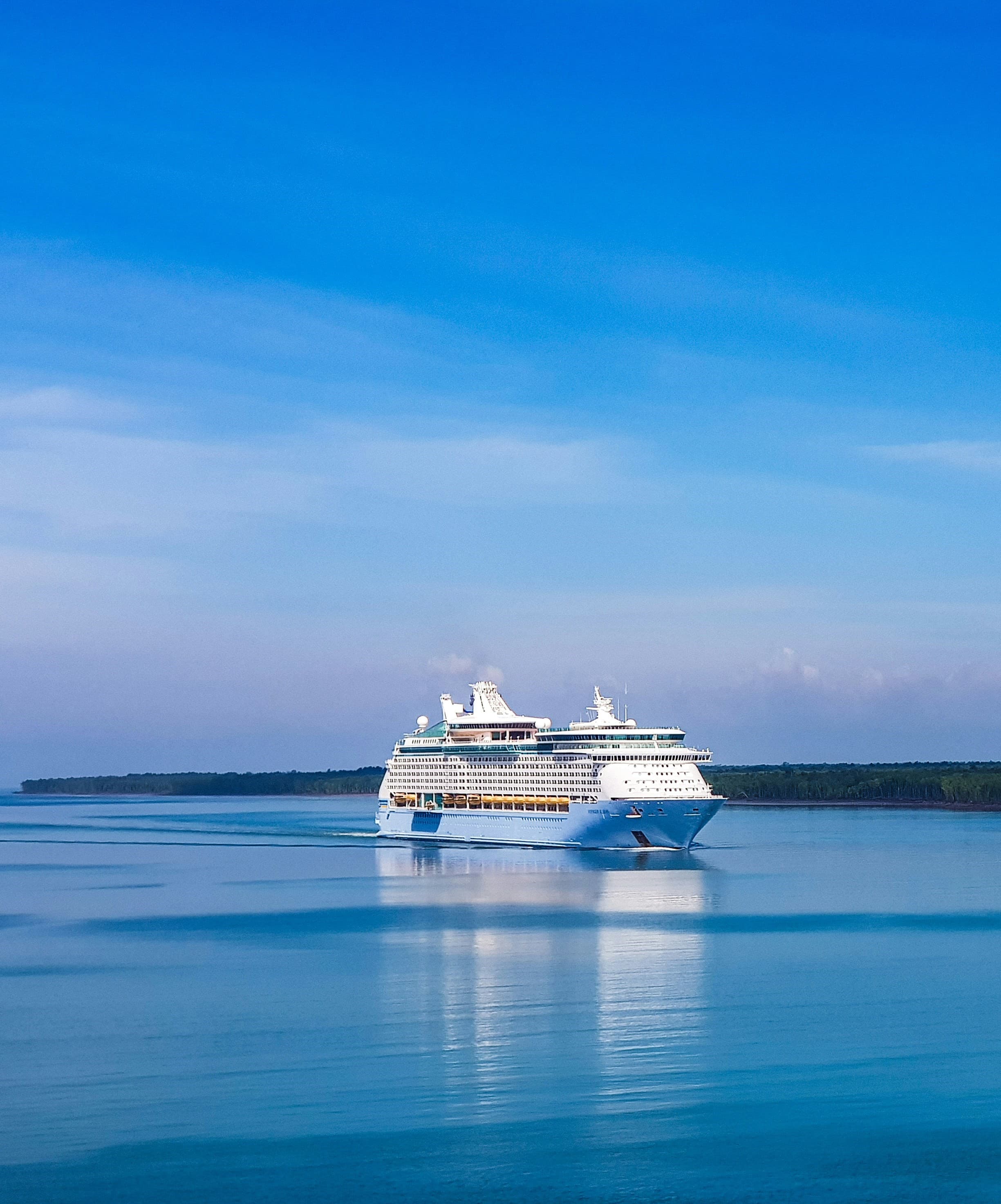 View of a cruise ship on the ocean on a sunny day