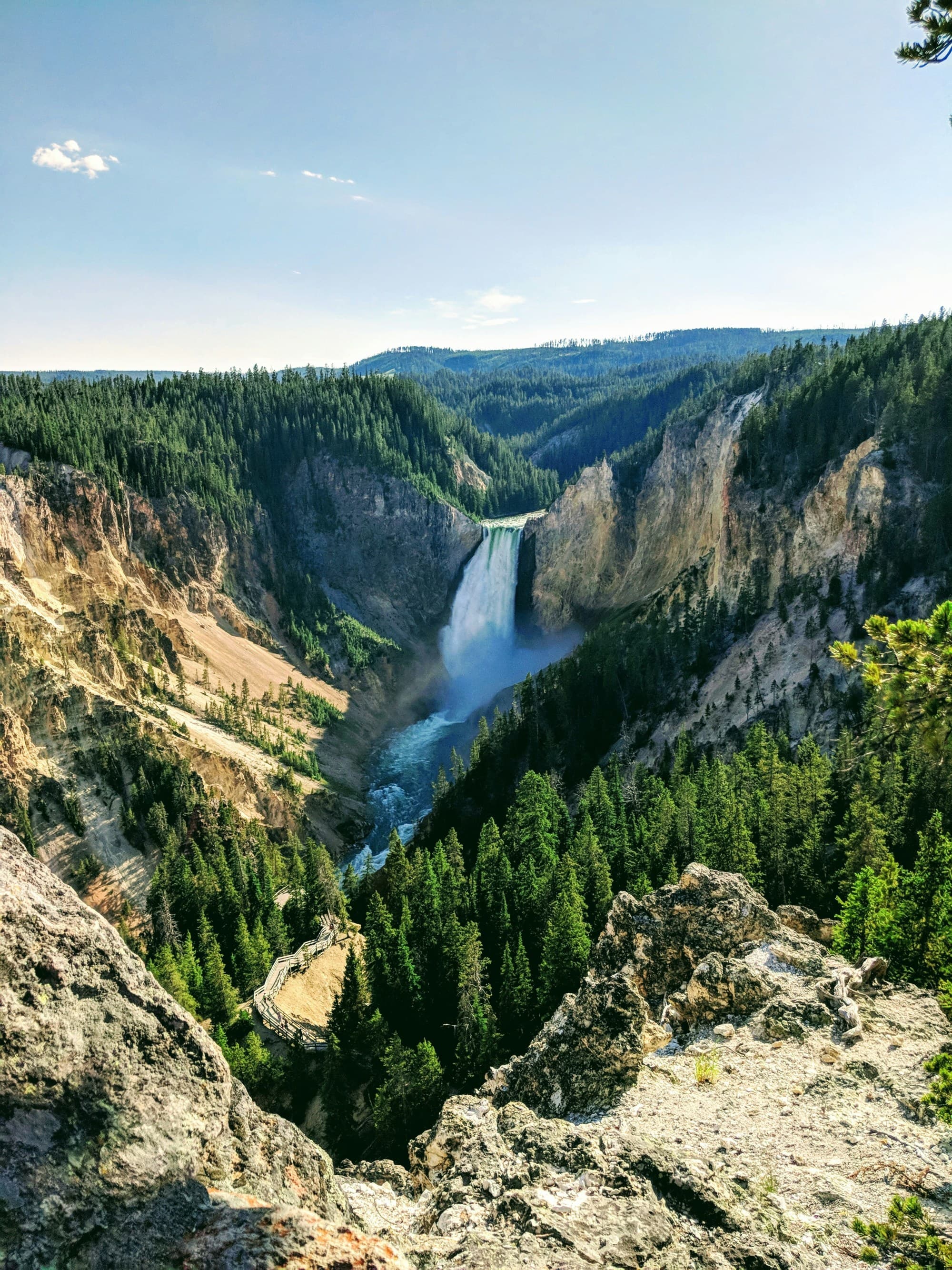 Valley view of waterfall and mountain