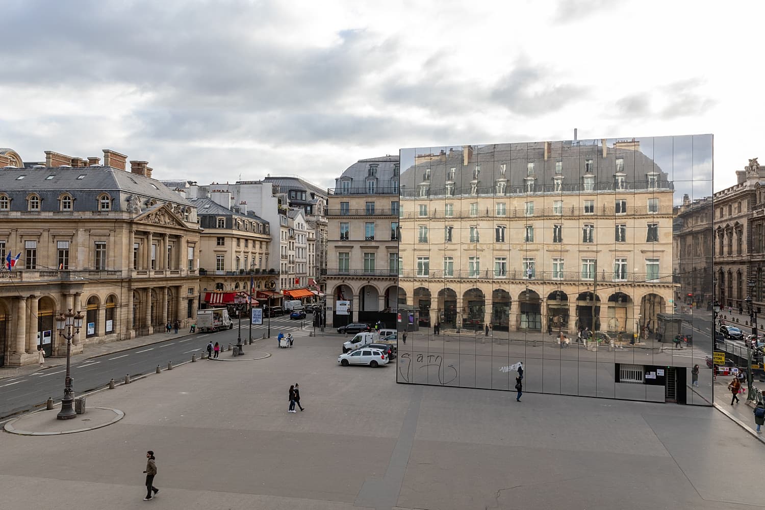 A view of a courtyard surrounded by buildings