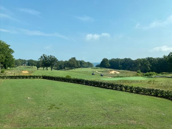 The view of the Golf Course at Sewanee from the Sewanee Inn courtyard and balconies