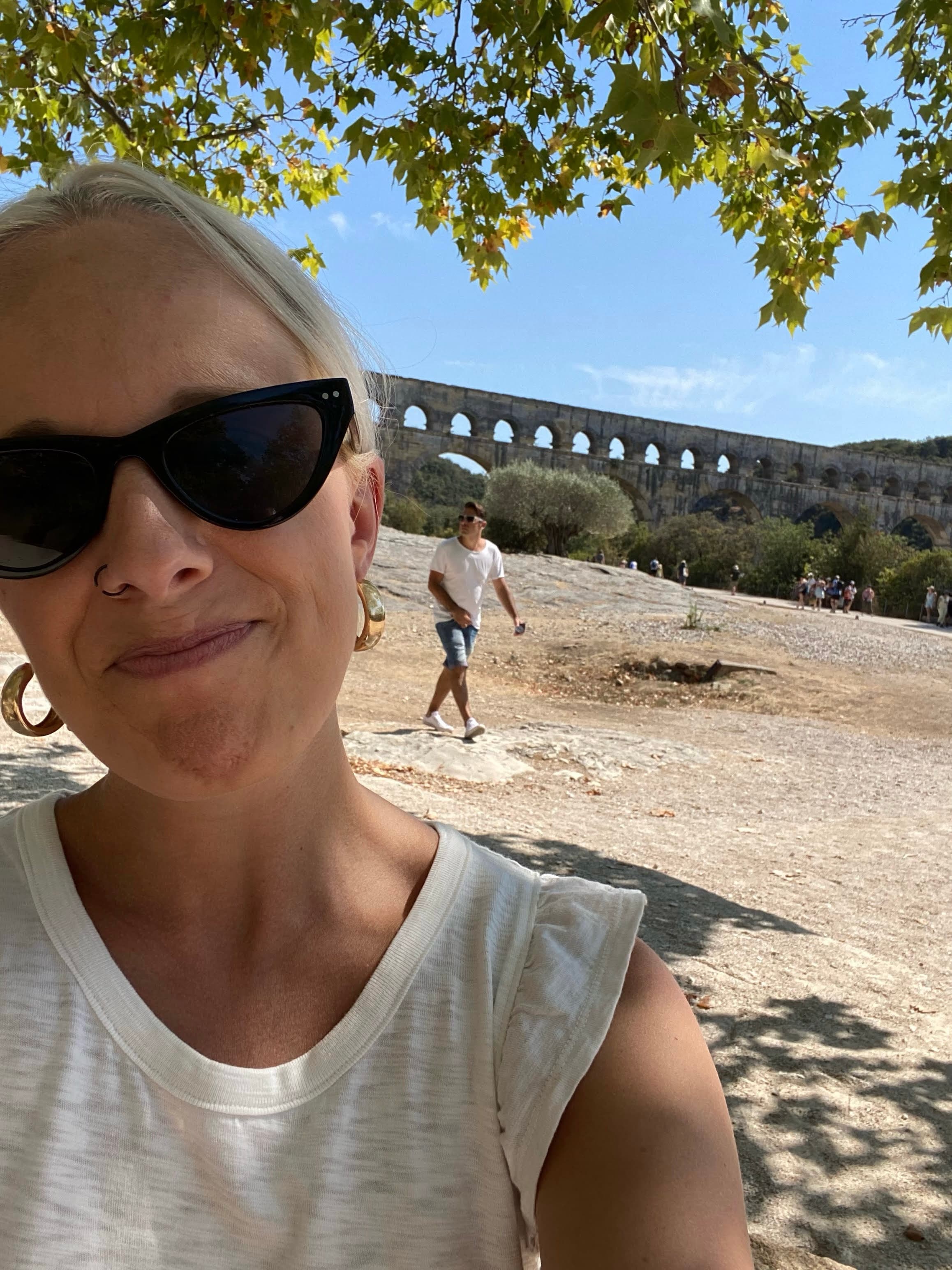 Picture of Leah with Pont du Gard bridge in view