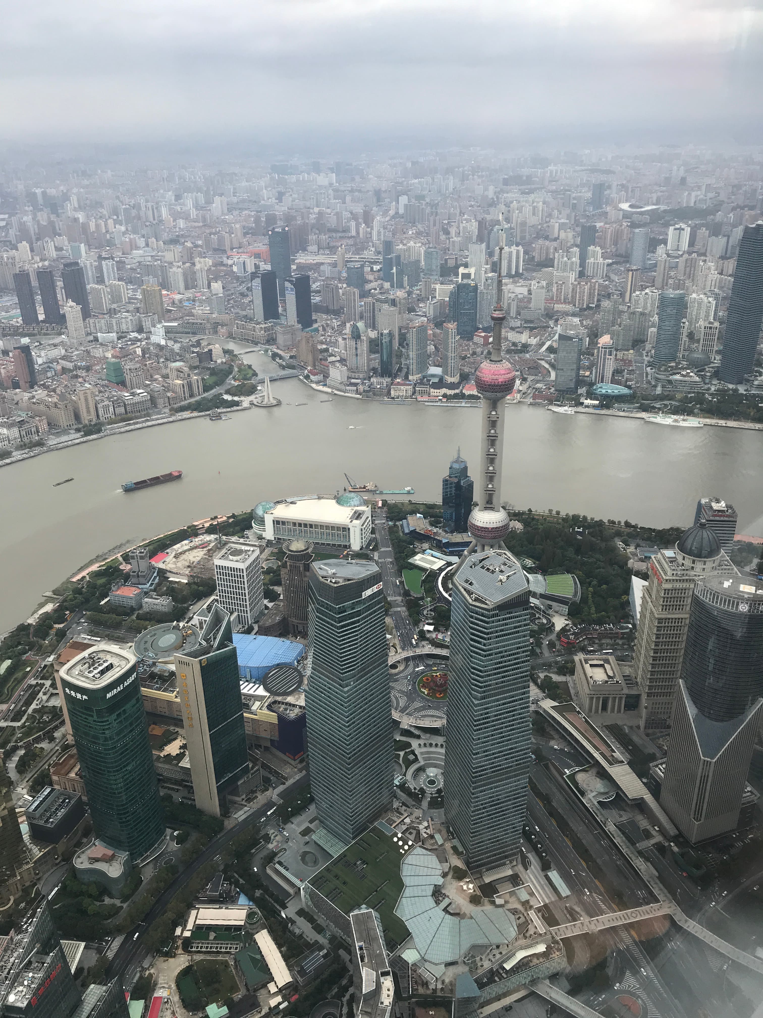Aerial view of Shanghai city and river