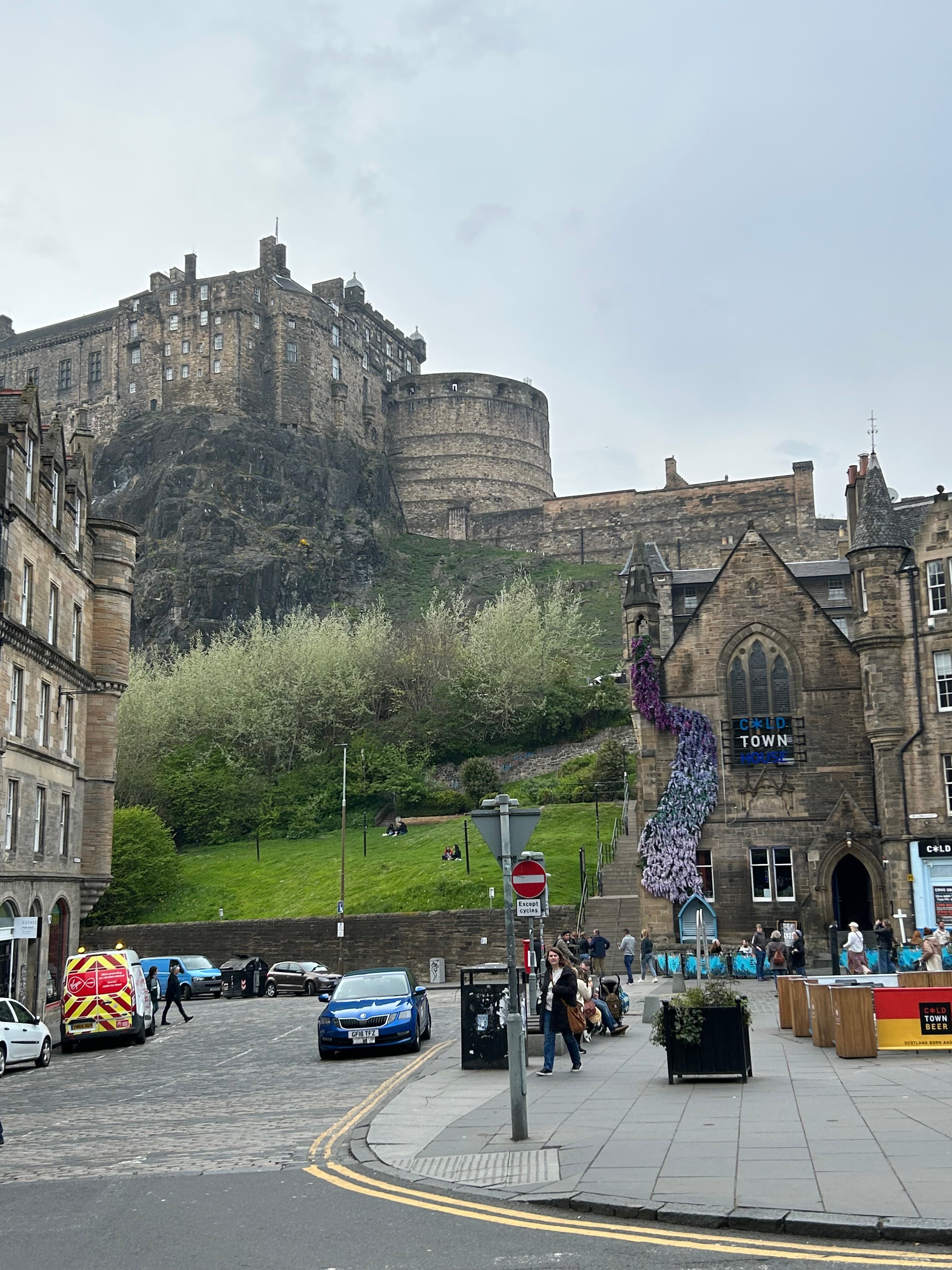 View of Edinburgh Castle and hillside from the street