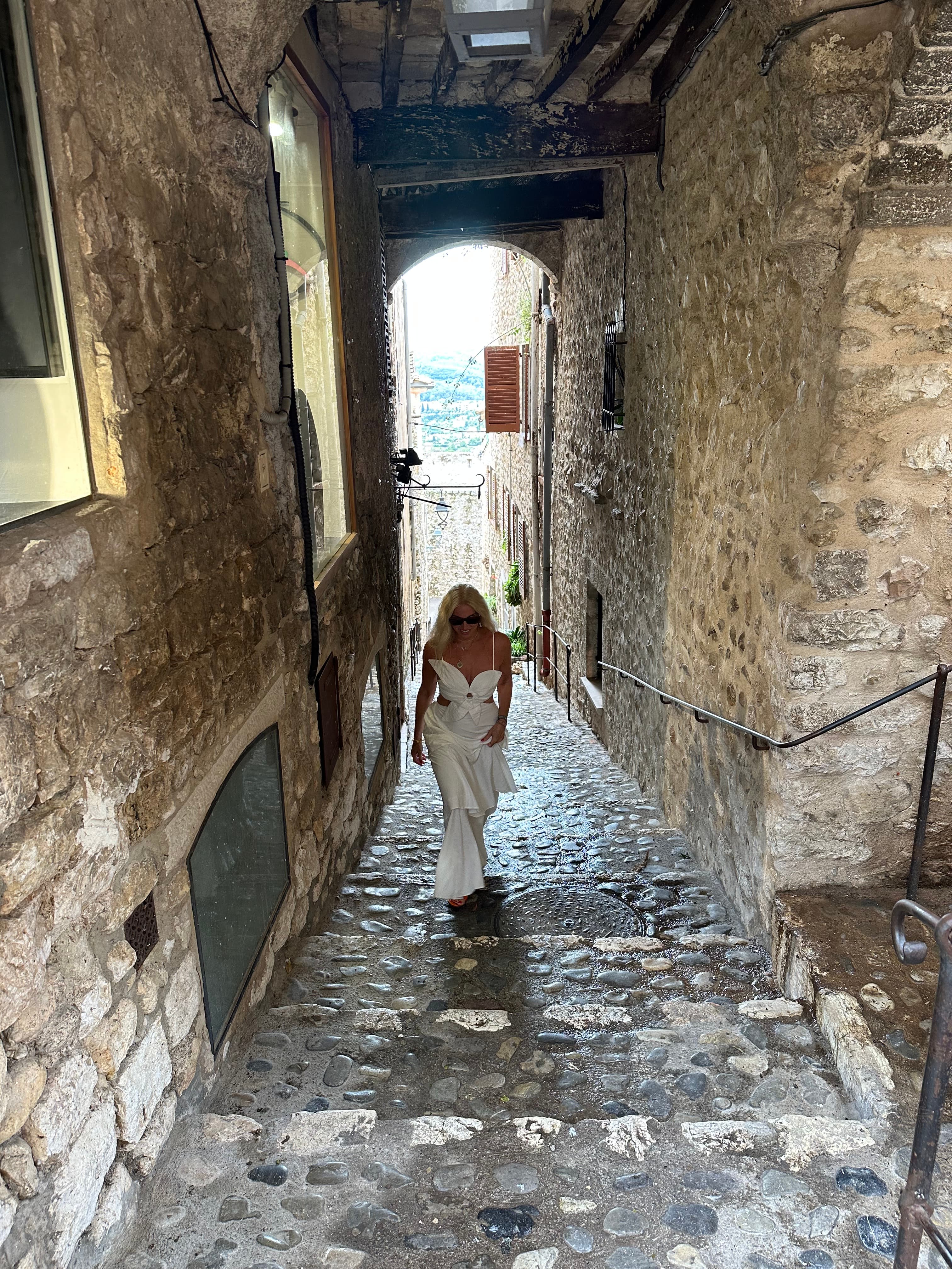 Walking in a narrow alley