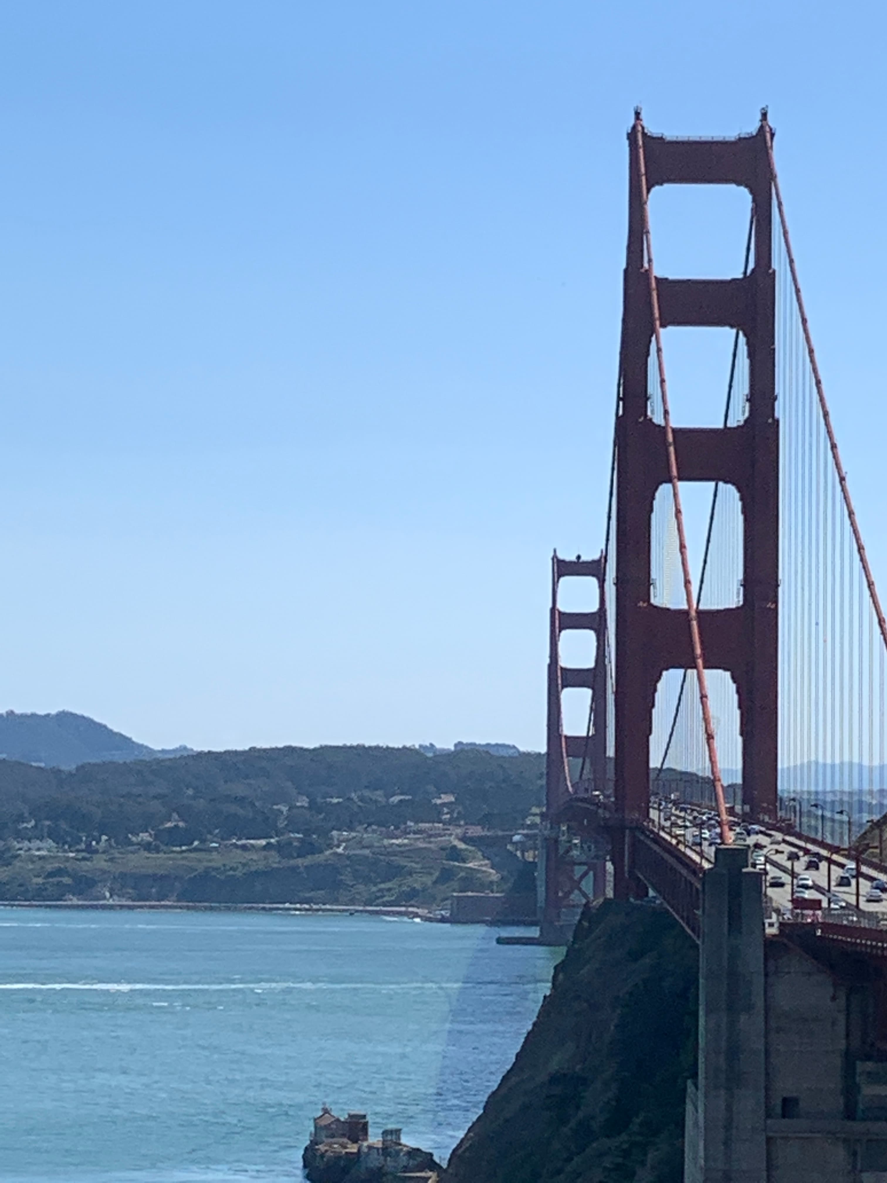 View of Golden Gate Bridge and the ocean on a sunny day