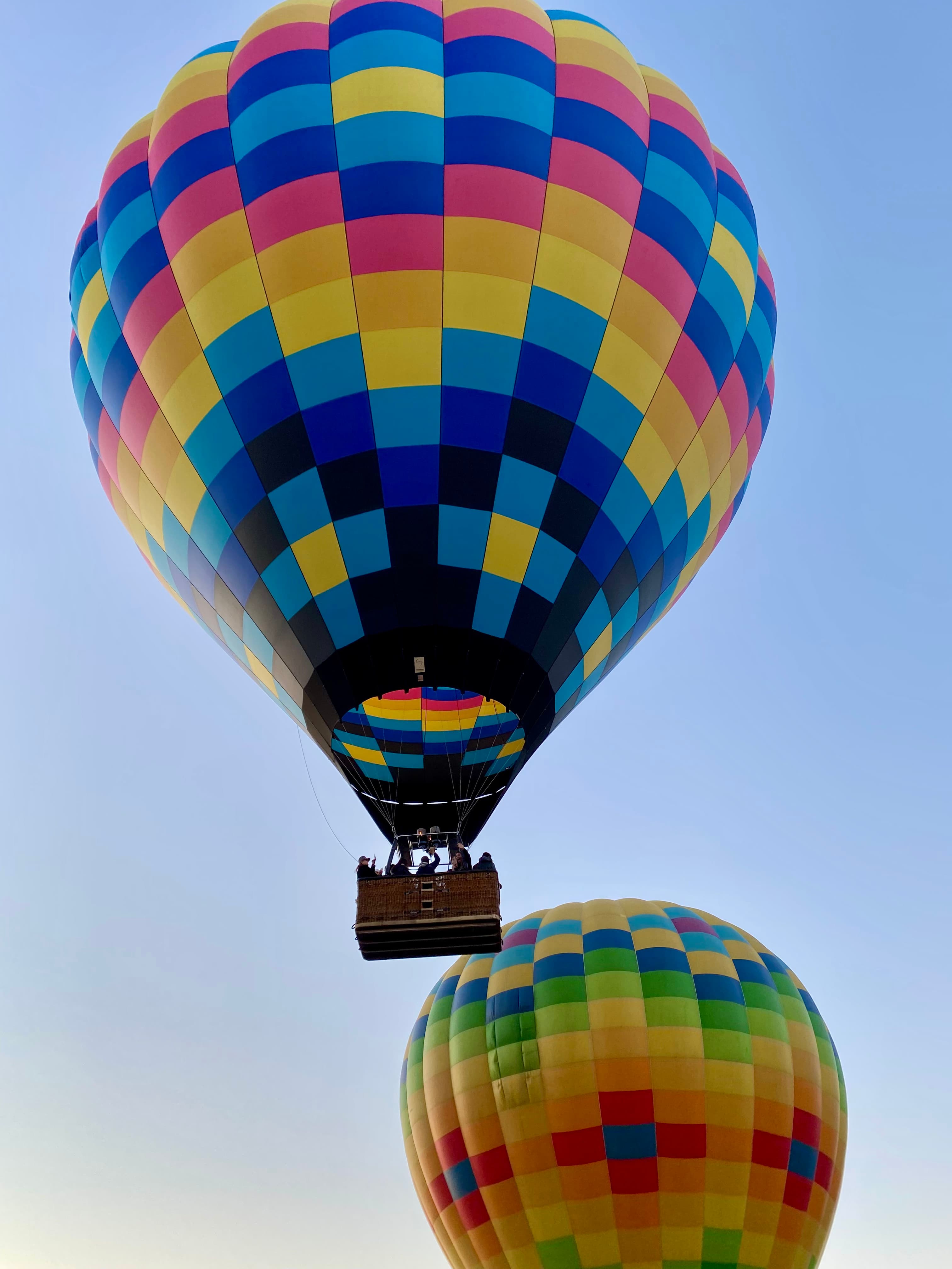 A colorful hot air balloon in motion