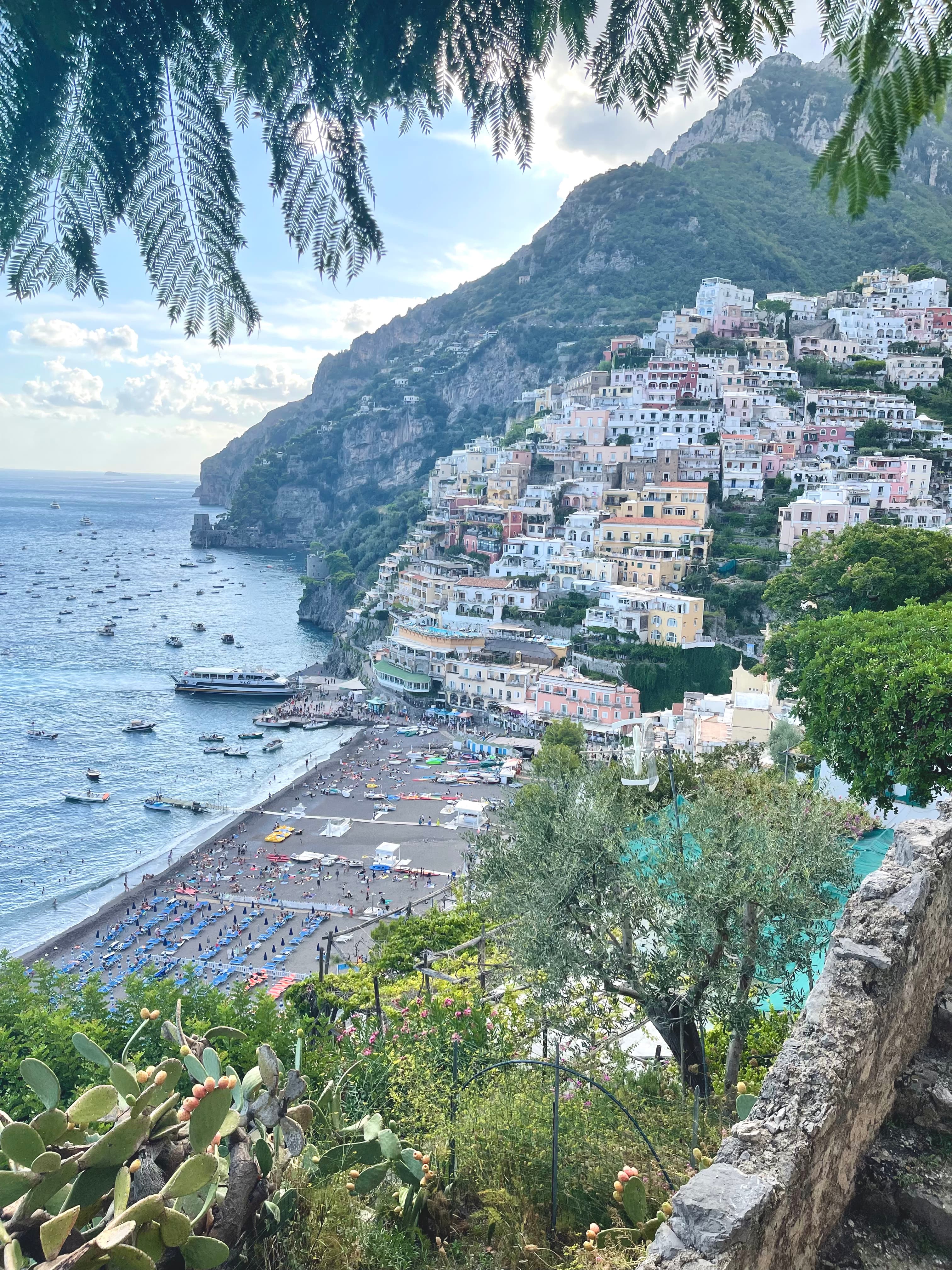 Beautiful view of Amalfi Coast with ocean and colorful buildings