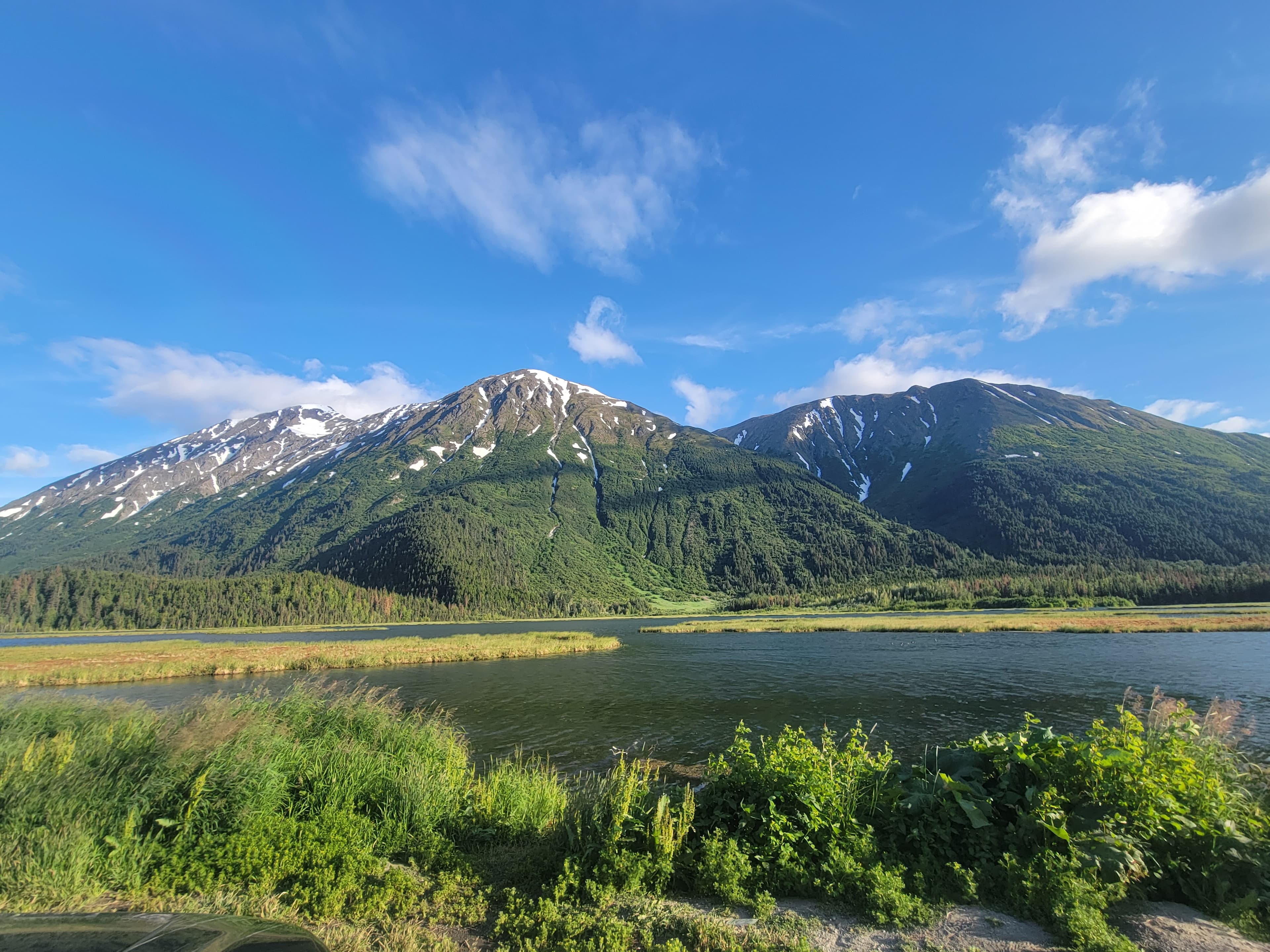 Beautiful view of the lake and snow-capped mountains