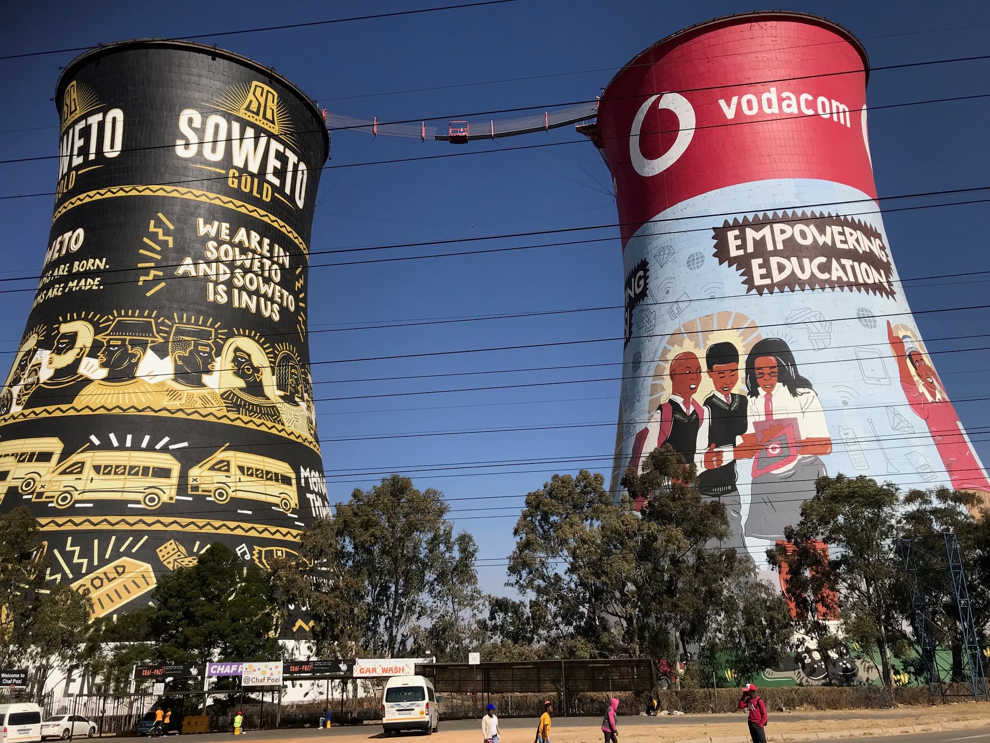 View of Orlando Power Station with colorful painted towers