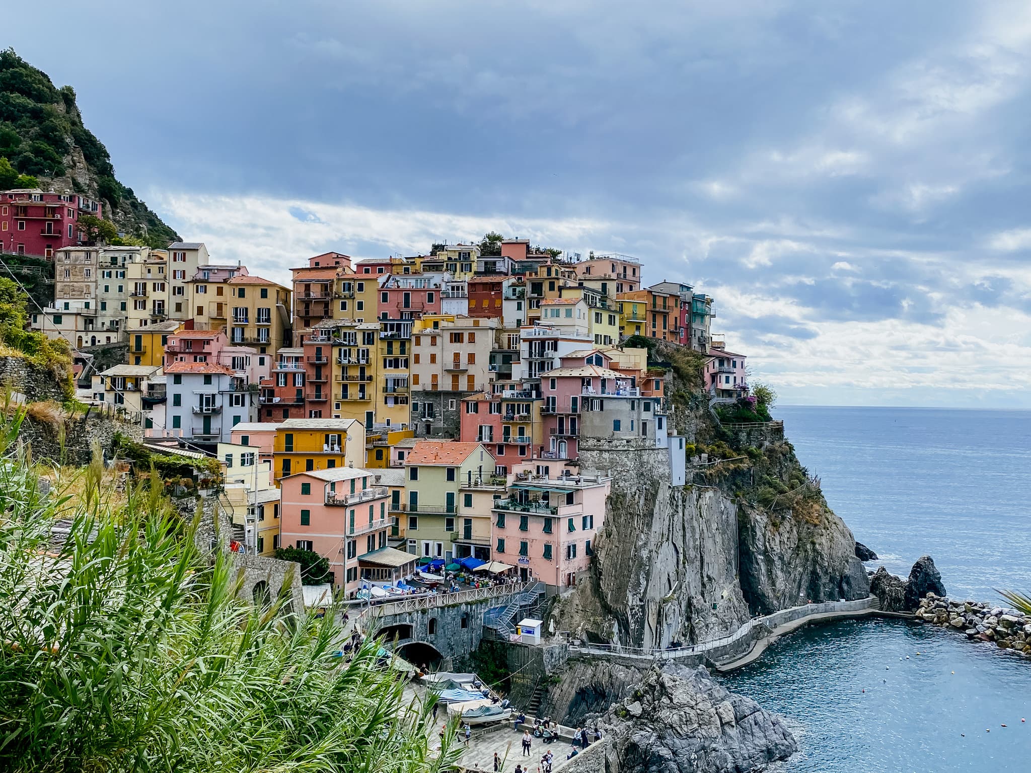 Houses on cliff near sea