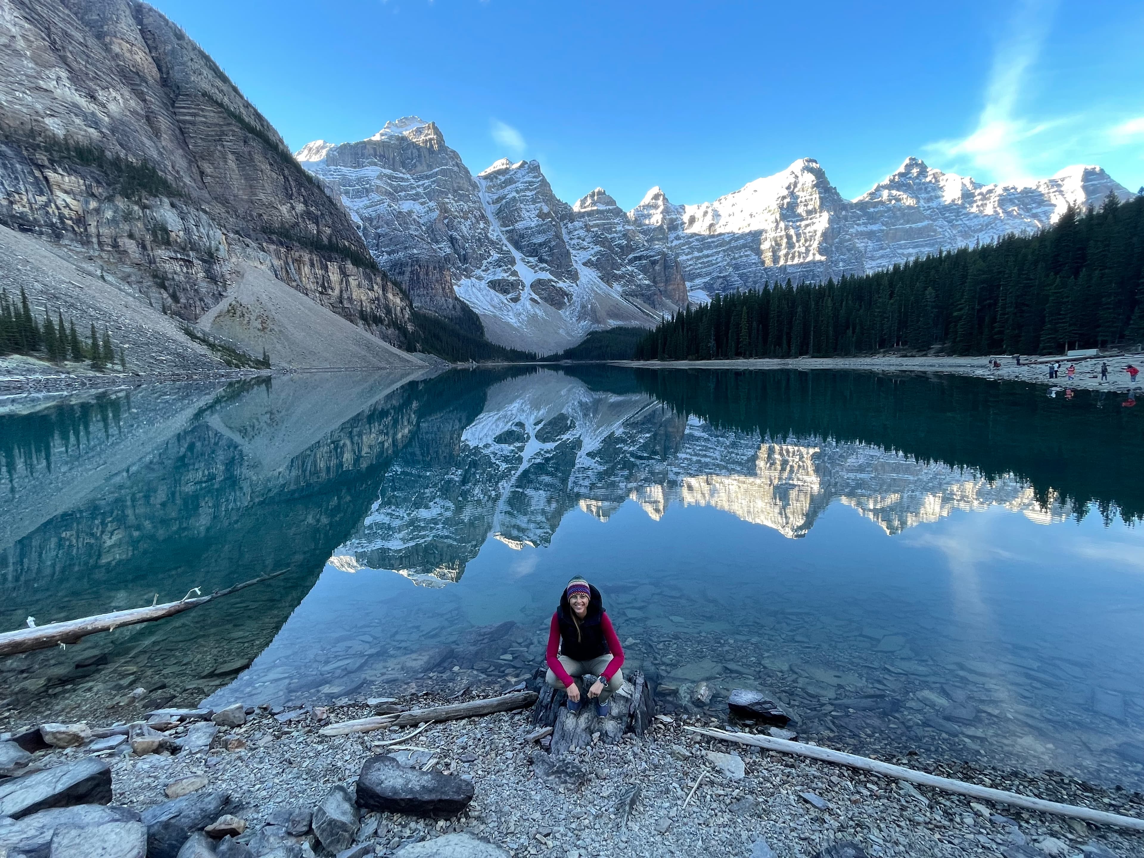 View of mountains reflected in the lake