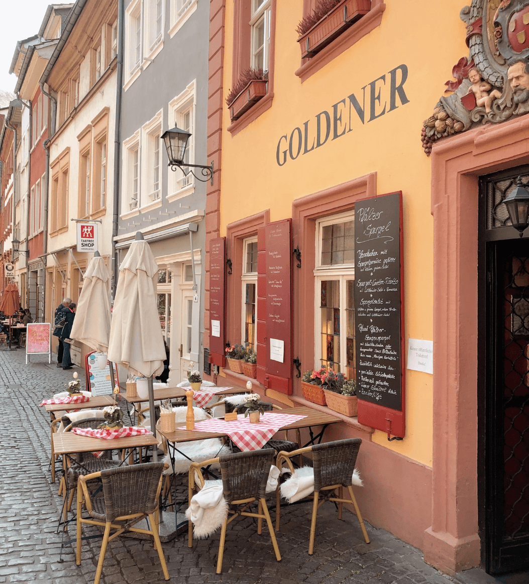 Outdoor dinning setup of a cafe