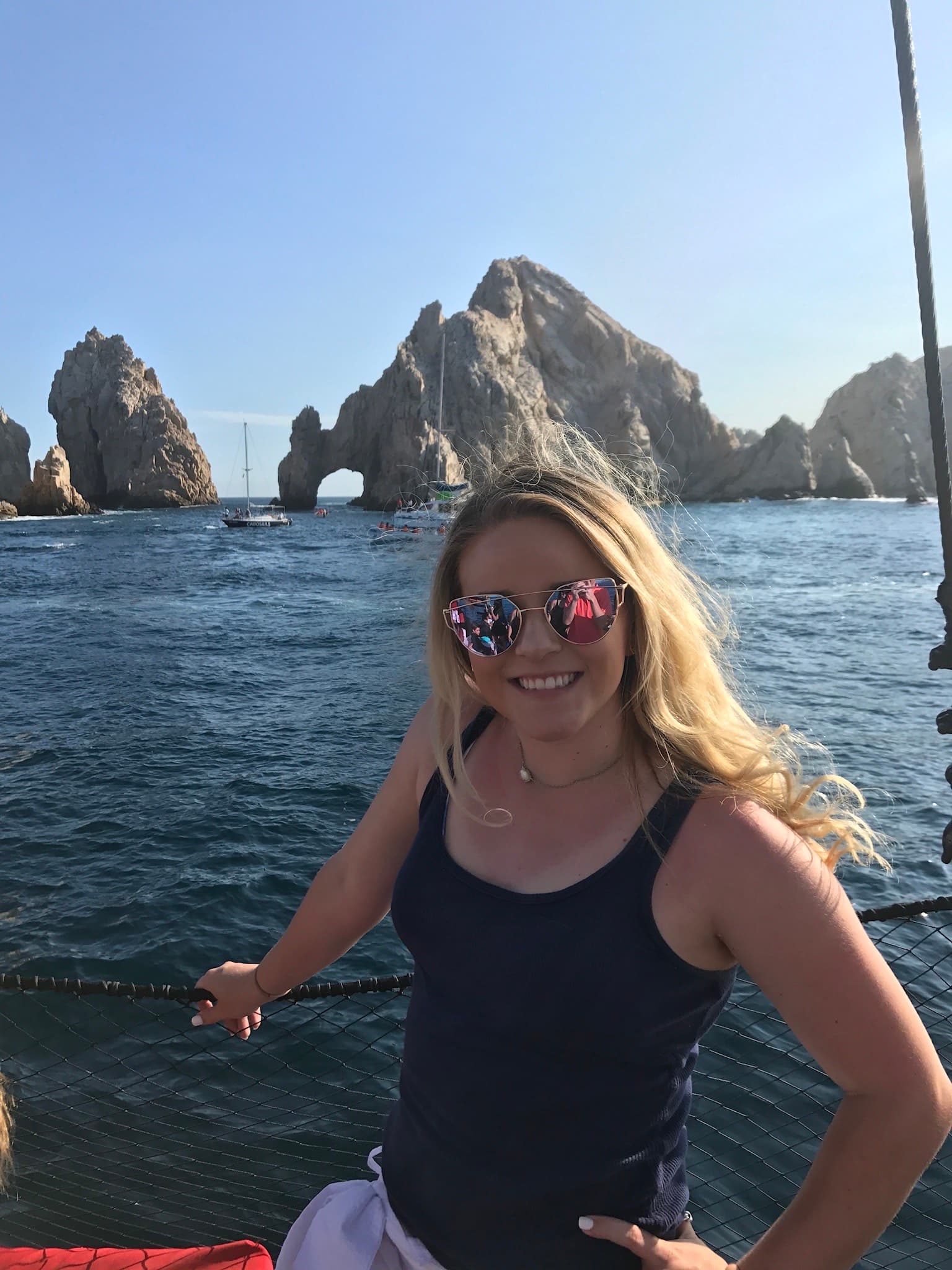 Posing for a picture on a boat