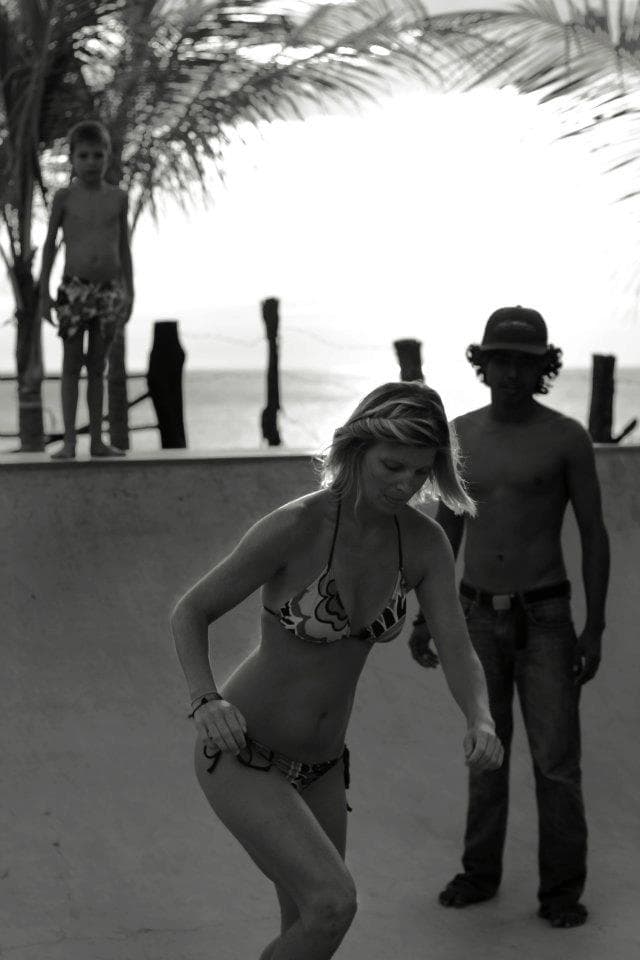 Skateboarding on a ramp