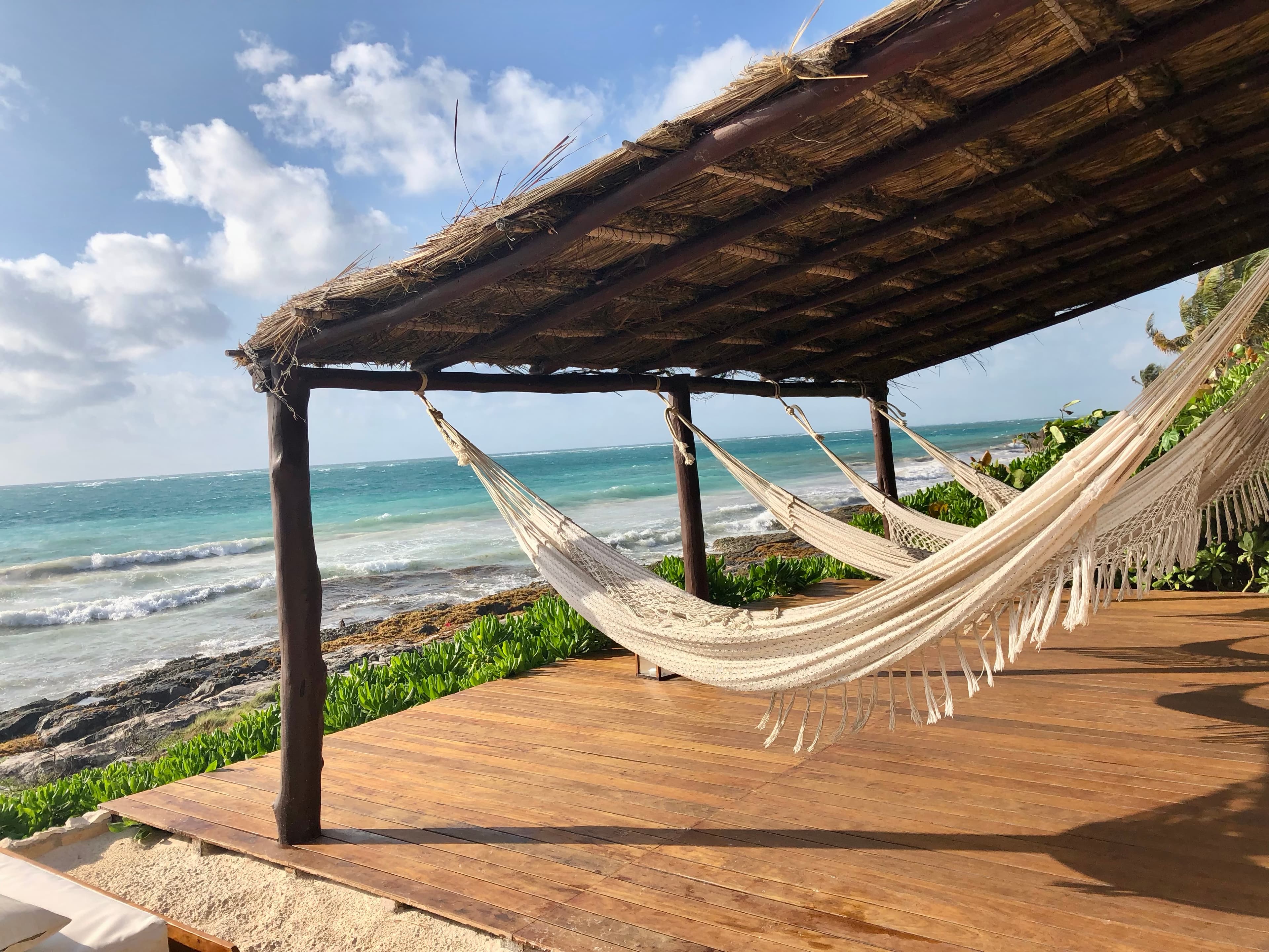 View of hammocks on the beach