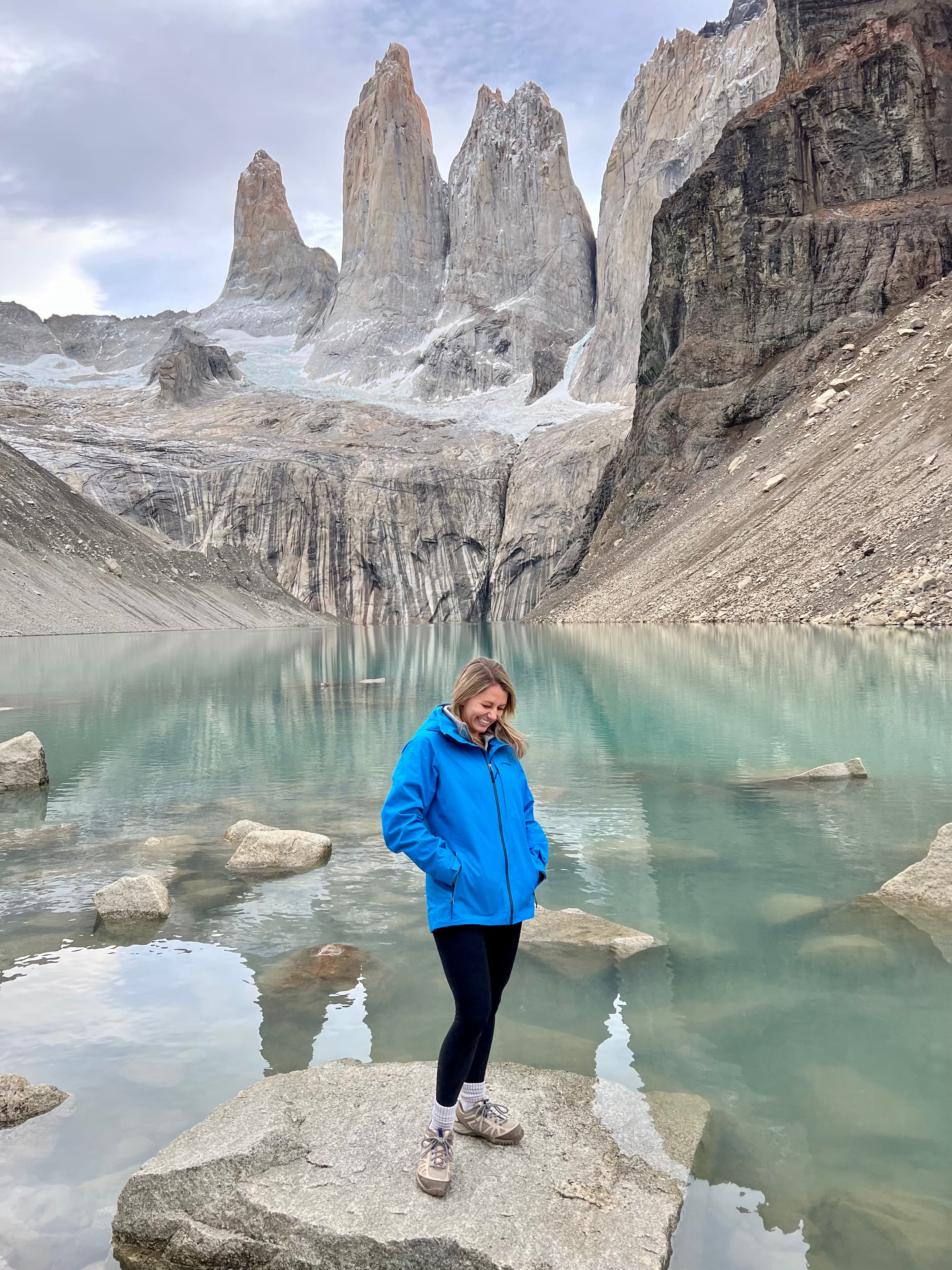 Picture of Mackenna standing on rock at Mirador Base Las Torres