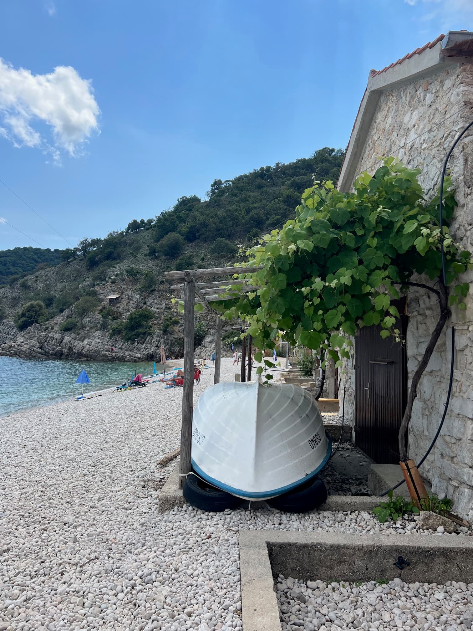Picture of boat outside a villa