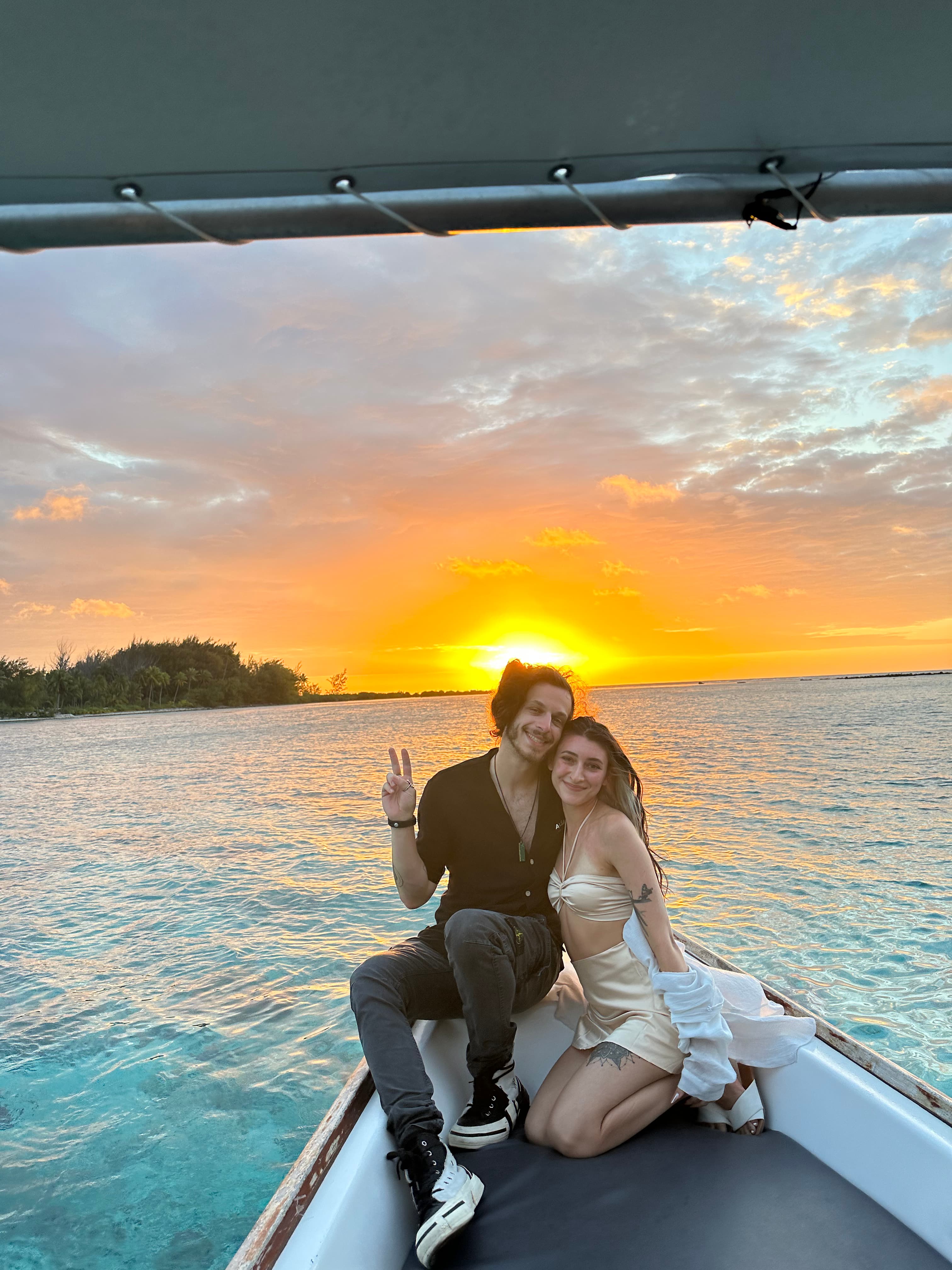 Posing for a couple photo on a boat