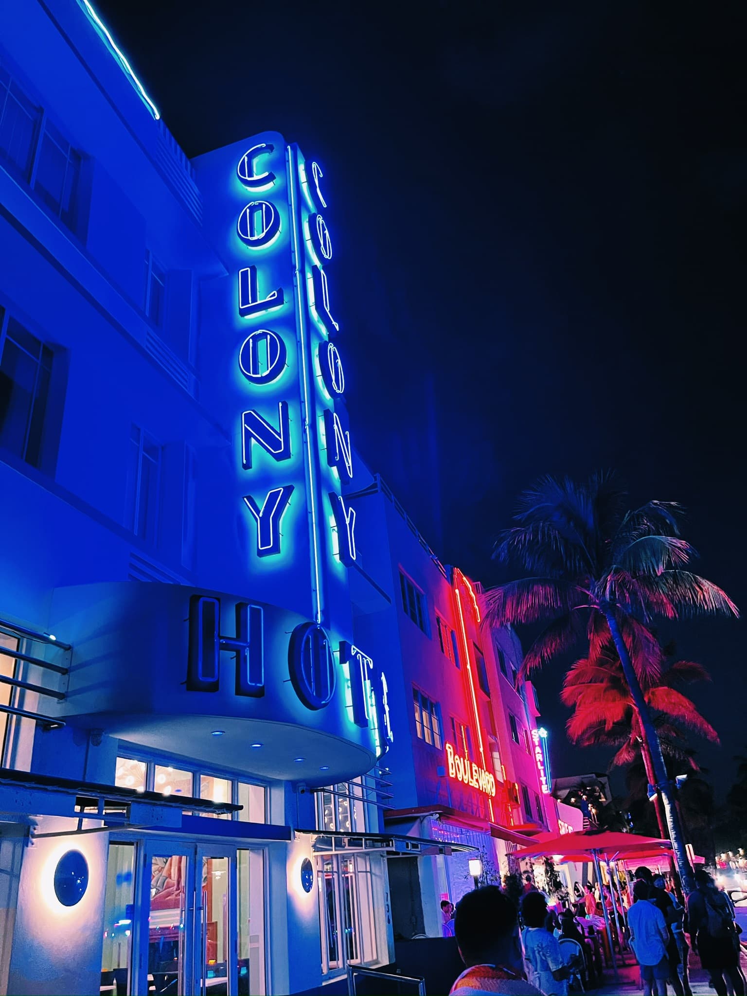 View of The Colony Hotel at night lights