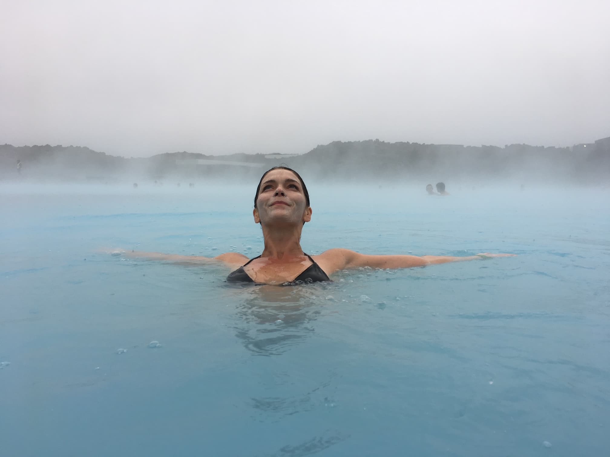 Soaking in the hot spring