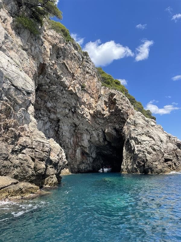 View of a boat going in a cave