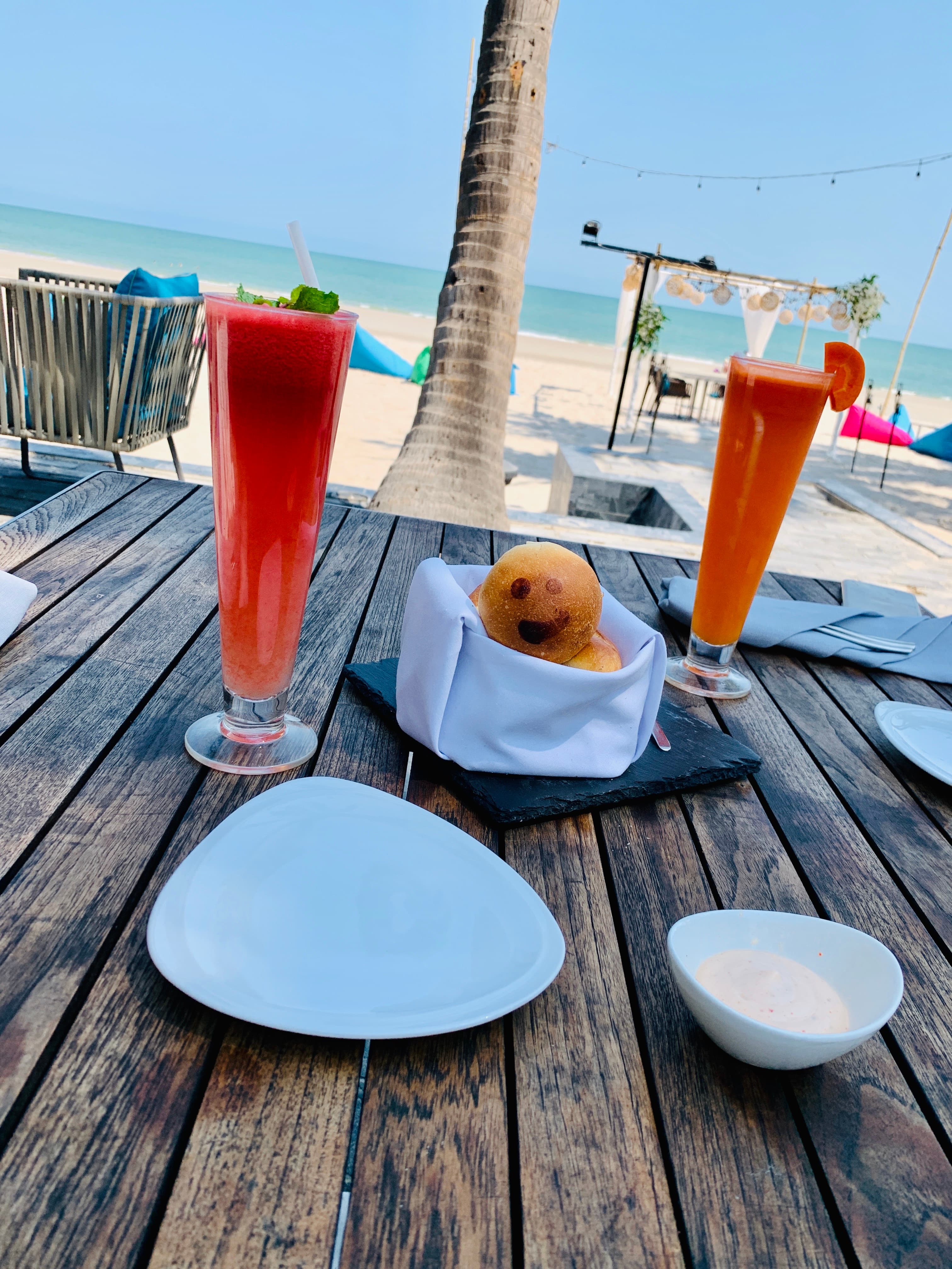 Having drinks on the beach